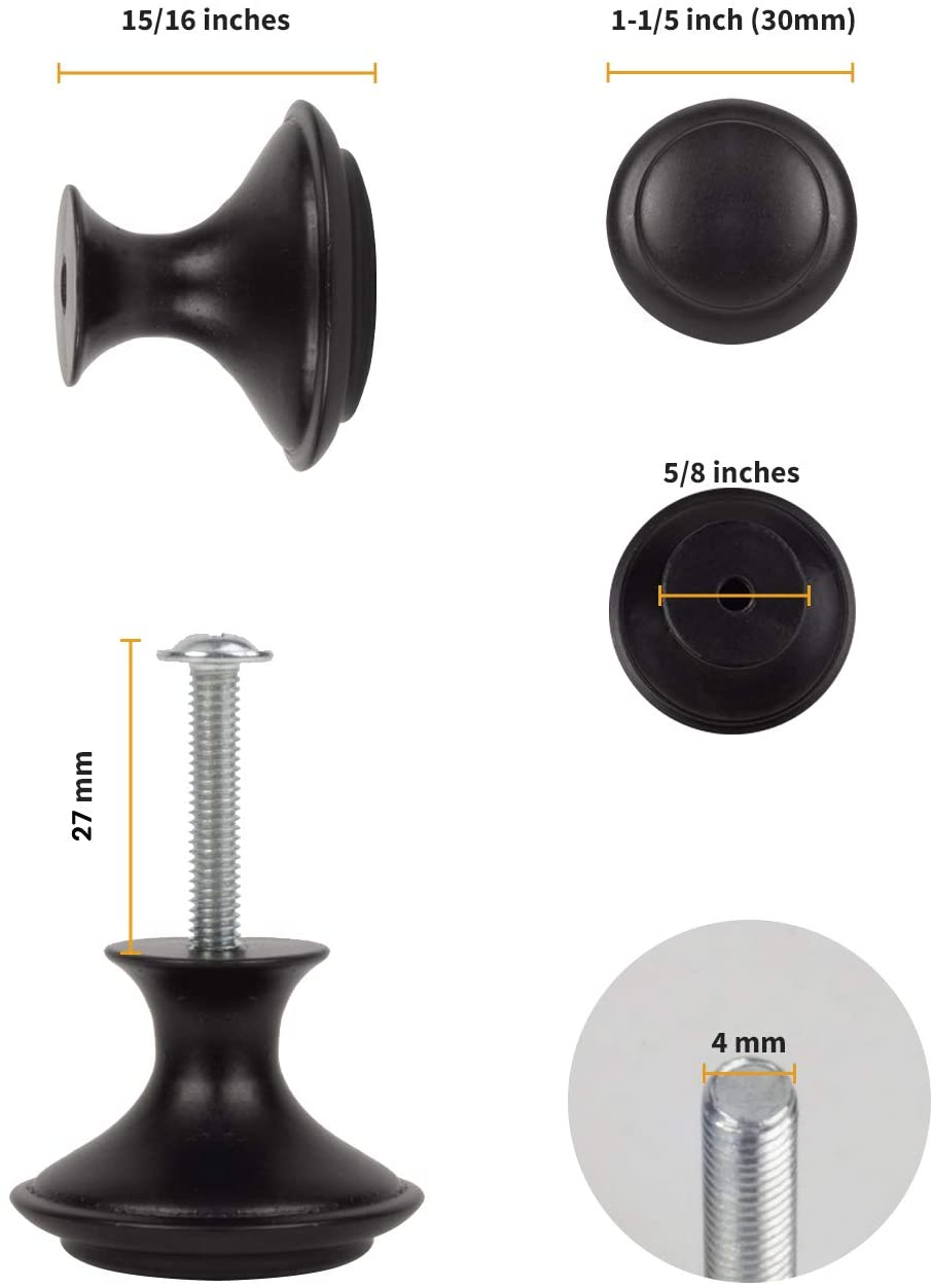 Mohern Black Cabinet Knobs, 30 Pcs 1-1/5 Inch Kitchen Cabinet Knobs, Kitchen Cabinet Hardware, Black Drawer Knobs, Matte Black Knobs for Cabinets, Cabinet Door Knobs, Drawer Handles with Screws image number 1
