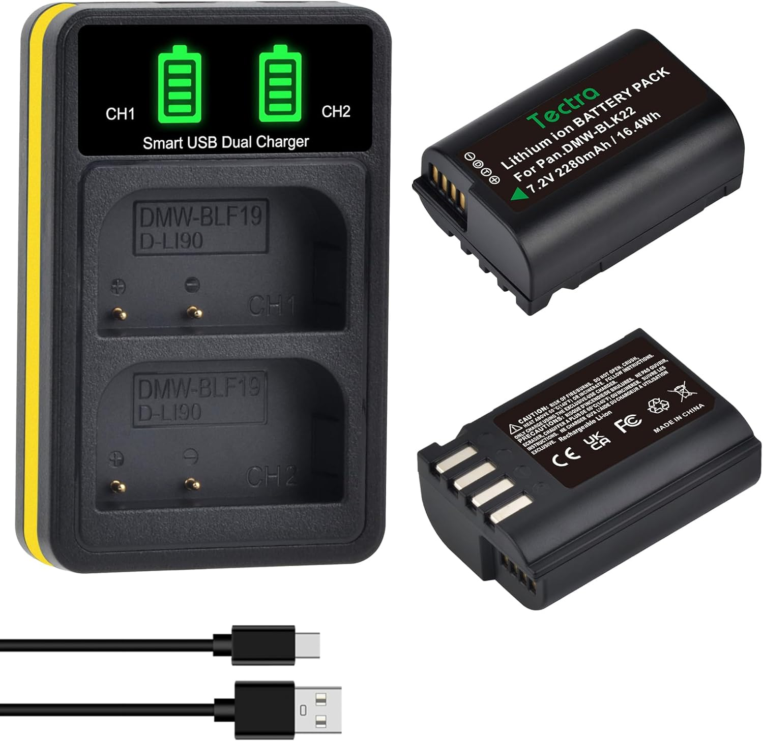 Tectra 2 Pack DMW-BLK22 Battery and LED Dual Charger for Panasonic Lumix S5II, S5, S5IIX, GH6, GH5 II, S5M2, S5M2X, GH5M2, DC-G9II, DC-S5-II Cameras, image number 6