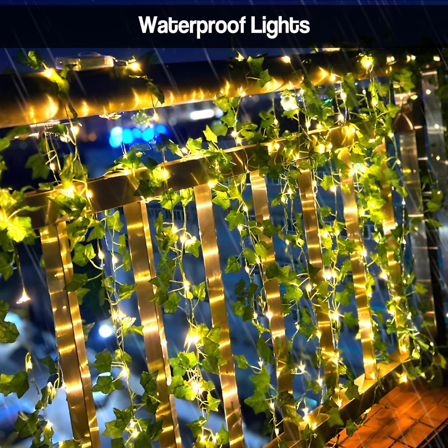 10M 100LED Vine Leaf Fairy String Lights Batteries Powered, Fake Green Ivy Vine Fairy String Lights for Room Home Bedroom Outdoor Indoor Curtain Garden Decor image number 5