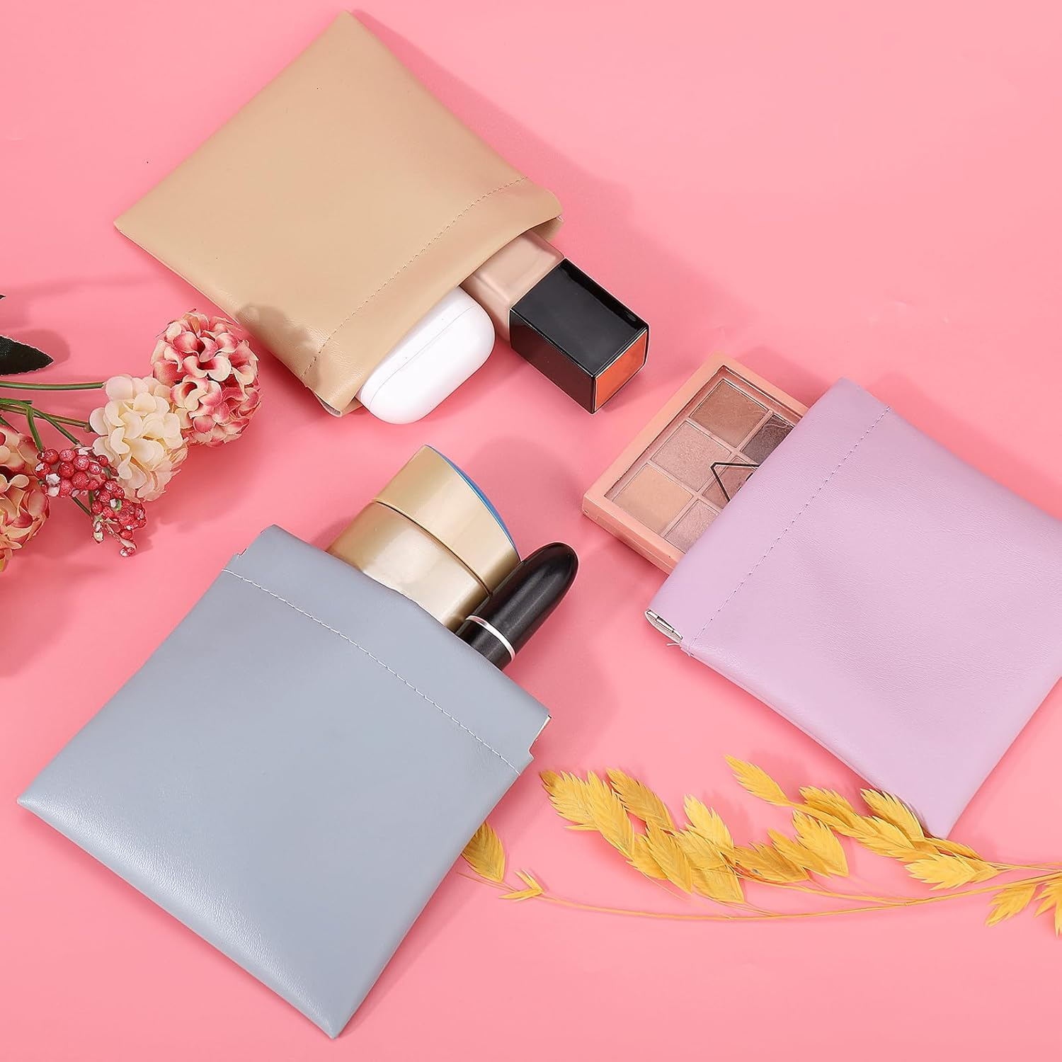 BUSOHA 4 PCS Small Makeup Bag for Purse, Mini Portable Cosmetic Bags for Women, Coin Purse Lipstick Cosmetic Accessories Organizer, Small Travel Kit Storage Pouch, 3 PCS, Modern