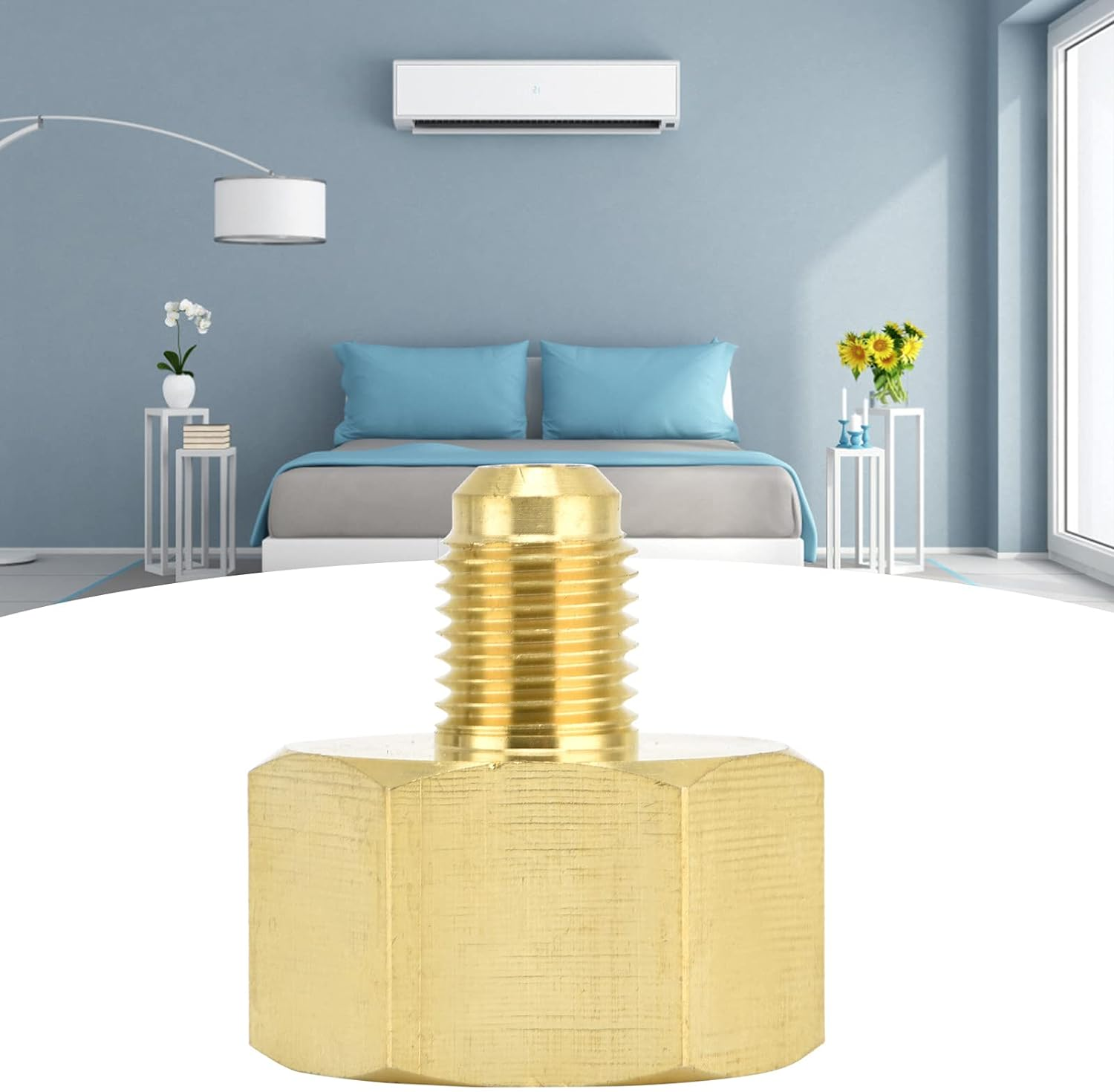 R134A Brass Refrigerant Tank Adapter,R32 Fitting Adapter W21 to 1/4SAE Air Conditioning Refrigerant Adapter Vacuum Pump Adapter Air Conditioning Accessory,Perfect for Efficient Refrigerant Filling image number 5