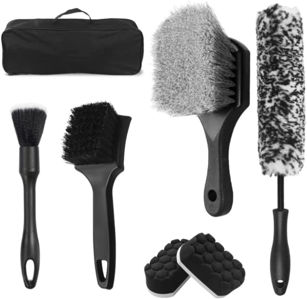 8PCS Car Wheel Tire Brush Kit, Tire Wheel Soft-Bristled Rim Cleaner Brush, Soft-Bristled Rim,Microfiber Bendable Shine Applicator Pad, Car Detailing Brushes Supplies Kit image number 4