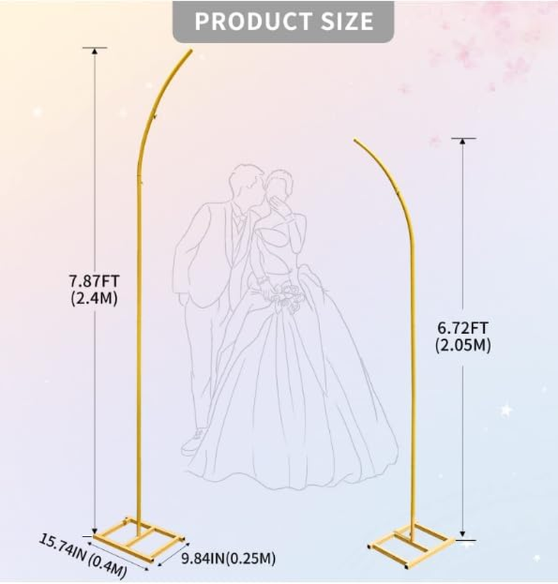 Metal Arch Backdrop Stand Set of 2 Gold Curved Top Arch Wedding Backdrop Stand, 6.72Ft (2.05M) and 7.87(2.4M)Ft Balloon Arch Frame for Ceremony, Birthday Party, Anniversary, Baby Shower Floral Stand Backdrop Decoration image number 5