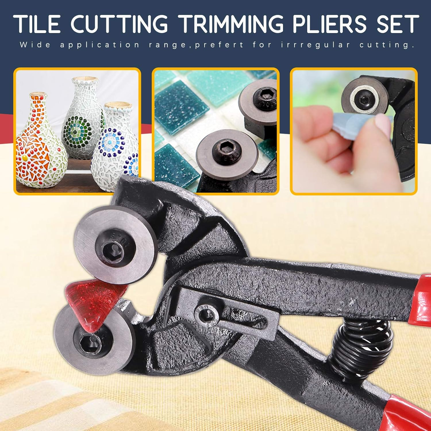 Hilitchi 12Pcs Heavy Duty Stained Glass Tools Mosaic Tools Wheeled Glass Tile Nipper and Cutter Pliers and Diamond Coated Handle Grinding Tool Kit image number 3