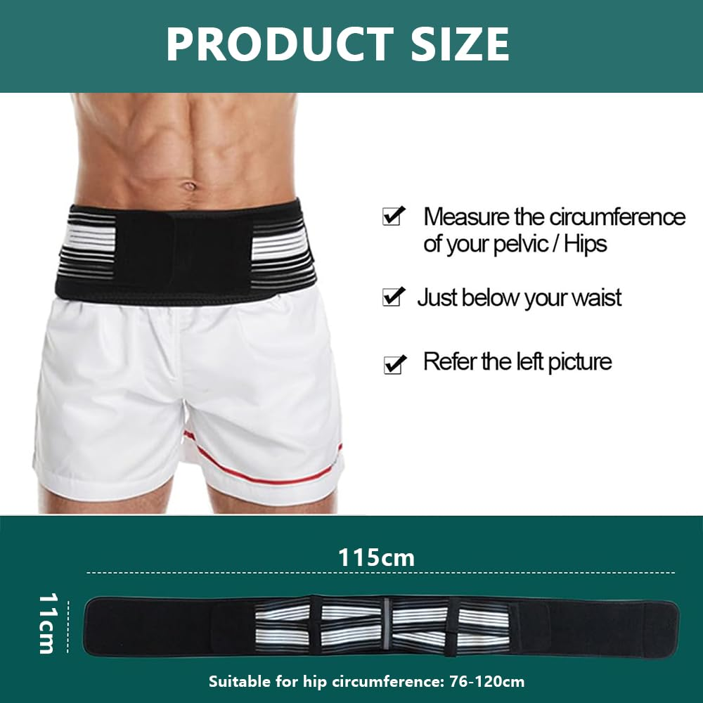 Sacroiliac Hip Belt &ndash; Adjustable SI Joint Support Brace for Men & Women, Hip & Trochanter Stability, Comfortable Daily Wear (Black & White)