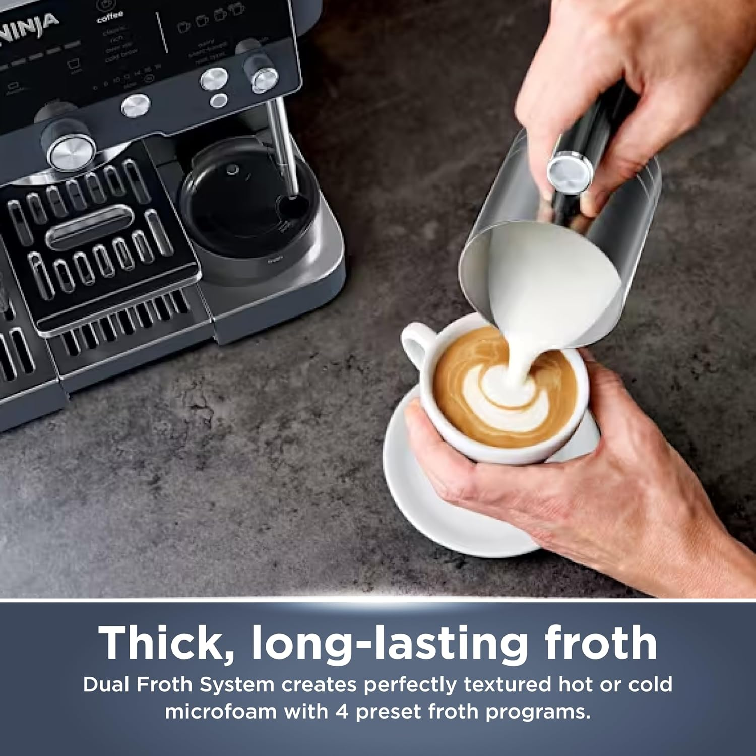 Ninja Luxe Caf&eacute; Premier Espresso Machine, 19 Settings, Dual Froth System & Assisted Tamper, 3 Machines in 1, Espresso, Filter Coffee & Built-In Grinder & Scale, Cyberspace ES601ANZ image number 6