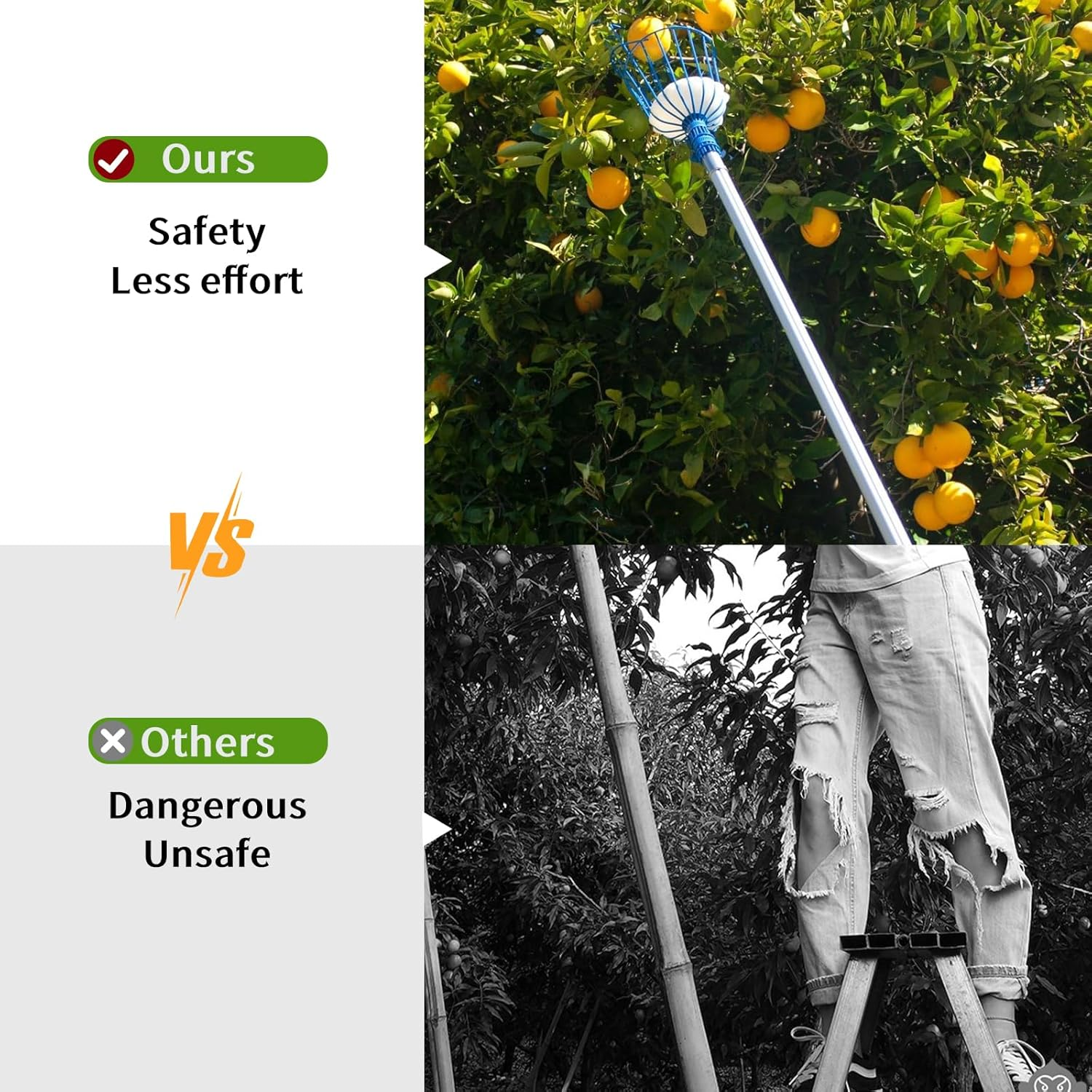 2Pack Fruit Picker Basket, Sturdy Adjustable Fruit Tree Picker with Grabber Reach Tool image number 1