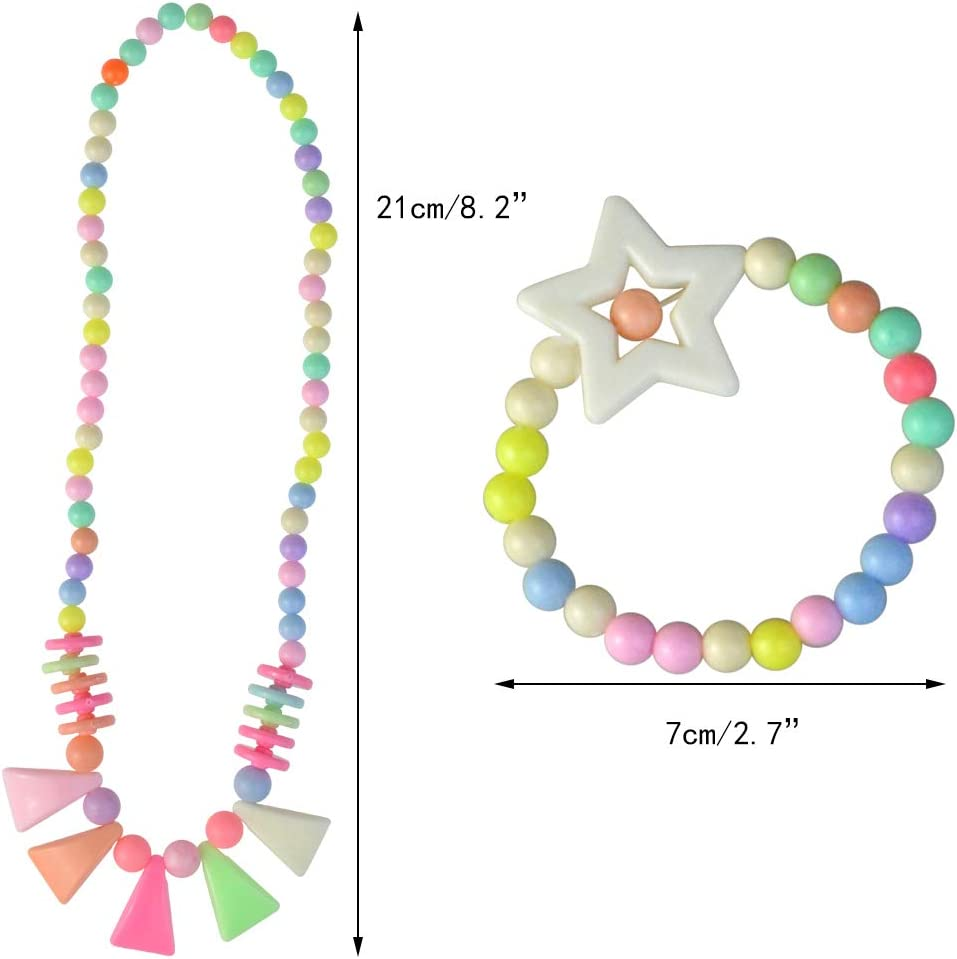 Obmwang 20Pcs Princess Necklace Bracelet Set, Little Girls Costume Jewelry Play Jewelry for Women Kids Dress up Pretend Play Party Favors image number 3