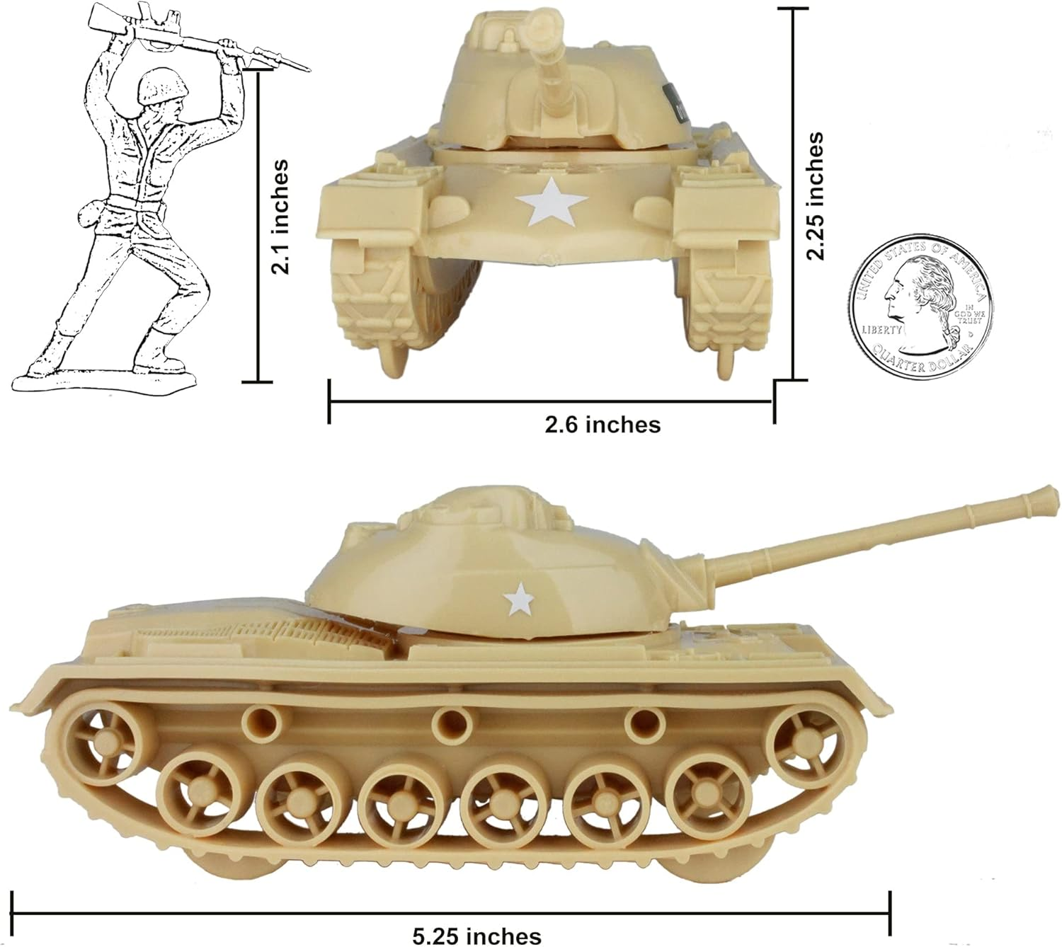 Tim Mee Toy Timmee Toy Tanks for Plastic Army Men - Tan WW2 3Pc Made in USA - Tan image number 2