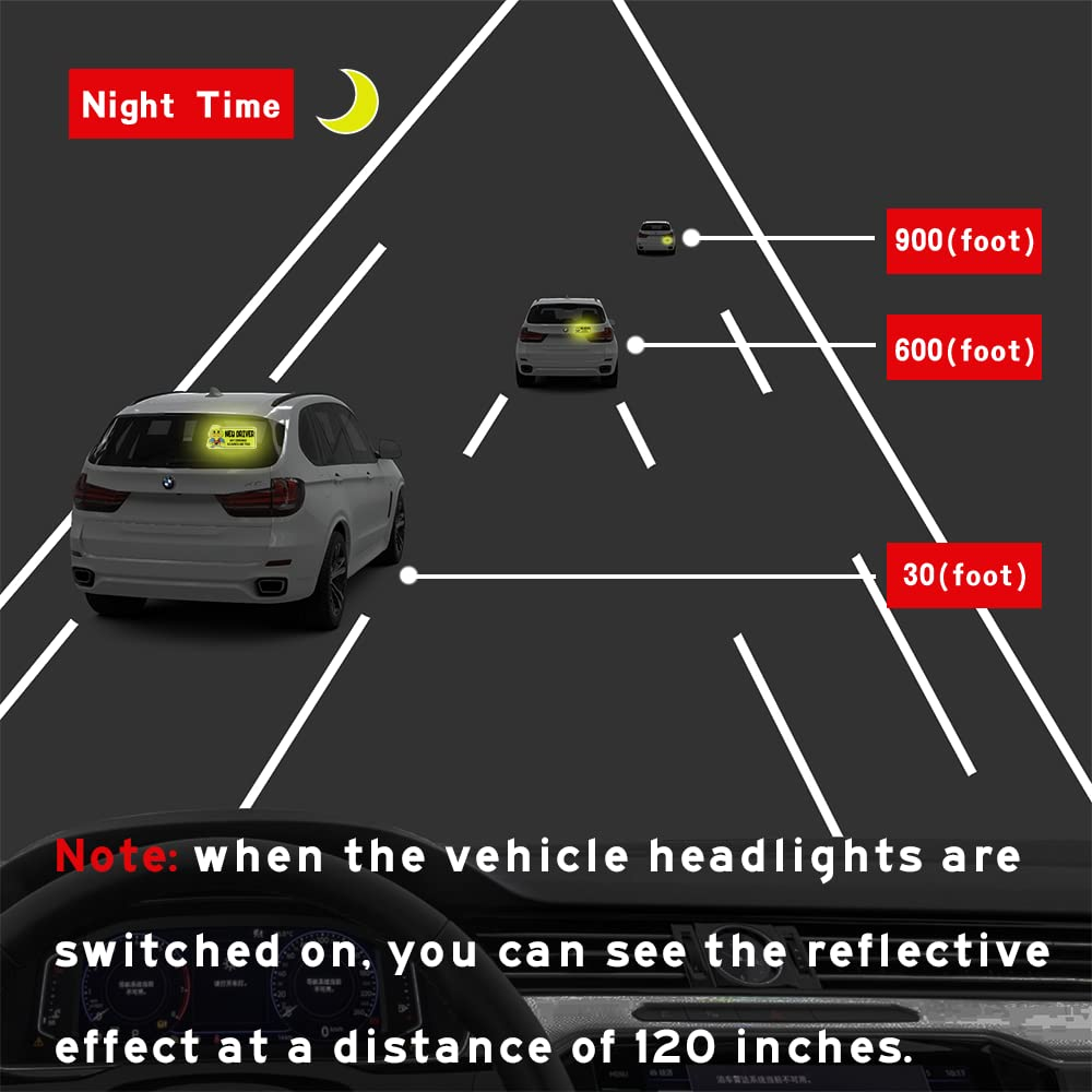 Biinfu Reflective New Driver Sticker, Student Driver Decal for Car, Vehicle Keep Distance Sign Bumper Funny Duck Sticker-Yellow image number 4