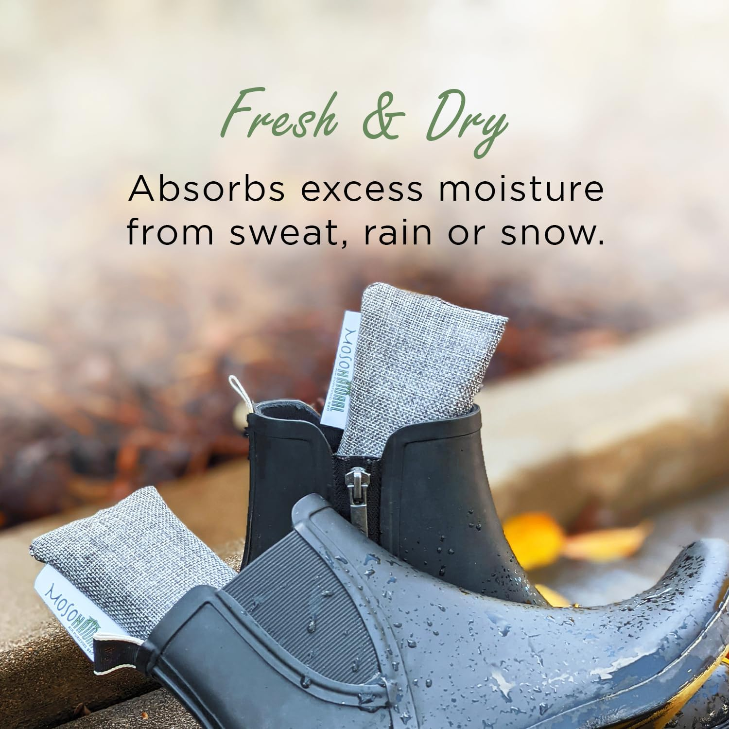 Moso Natural Shoe Deodorizer Insert | Charcoal Odor Absorber for Shoes, Boots, Gym Bag | Unscented Shoe Odor Eliminator | Air Purifying Bags (Two per Pack) image number 3