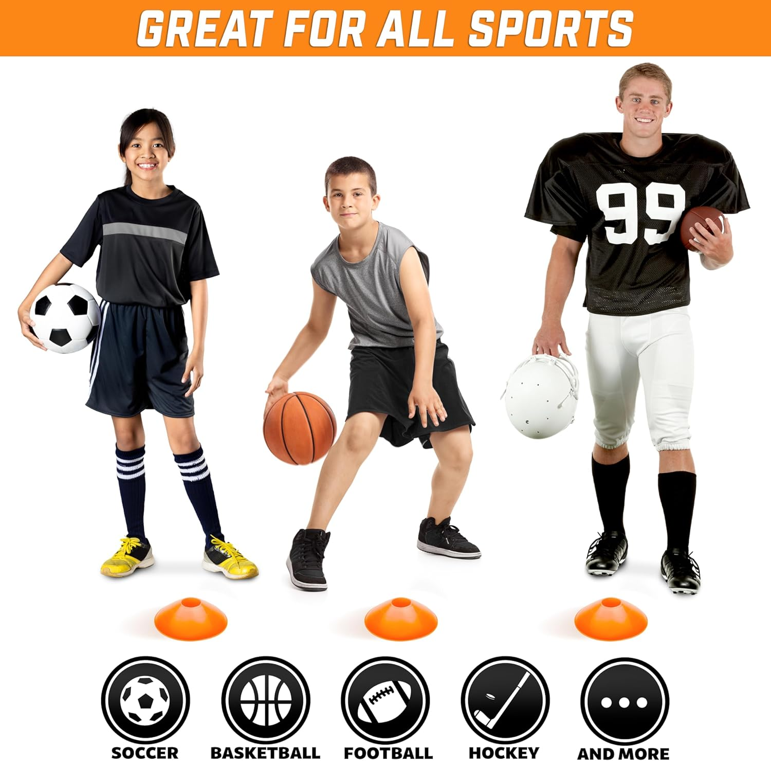 JASAI Premium Sports Cones for Agility Training and Drills - 20 Pack with Tote, Soccer Cones for Sports Training, Football, Basketball, Coaching, Practice Equipment - Orange image number 5