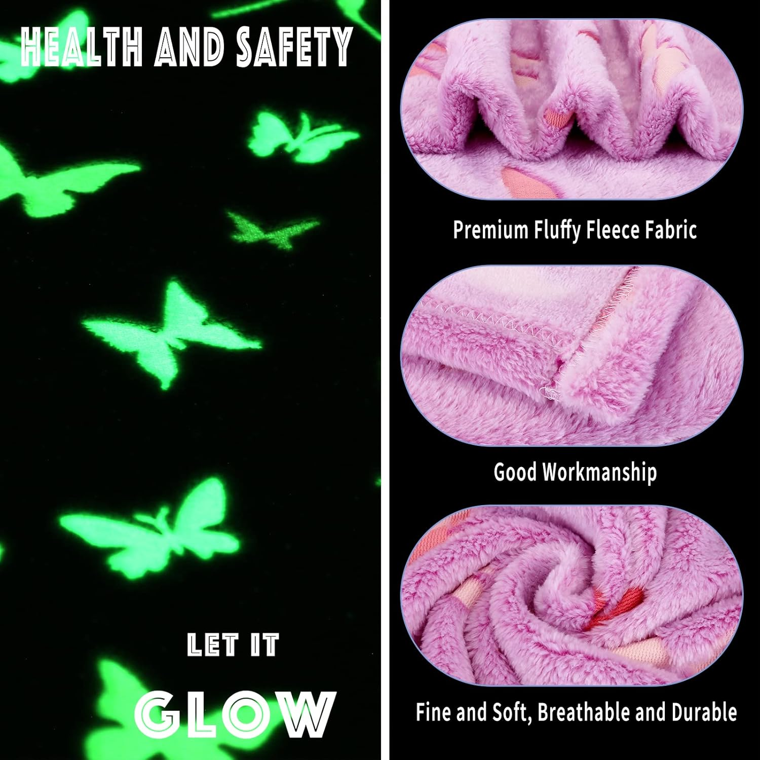 Glow in the Dark Blanket Butterfly Gifts for Kids Girls Birthday Christmas Bedroom Bed Room Decor Soft Cozy Fluffy Plush Fleece Premium Luminous Throw Fun Cool for Teen Toddler 50"X60" - Pink image number 5