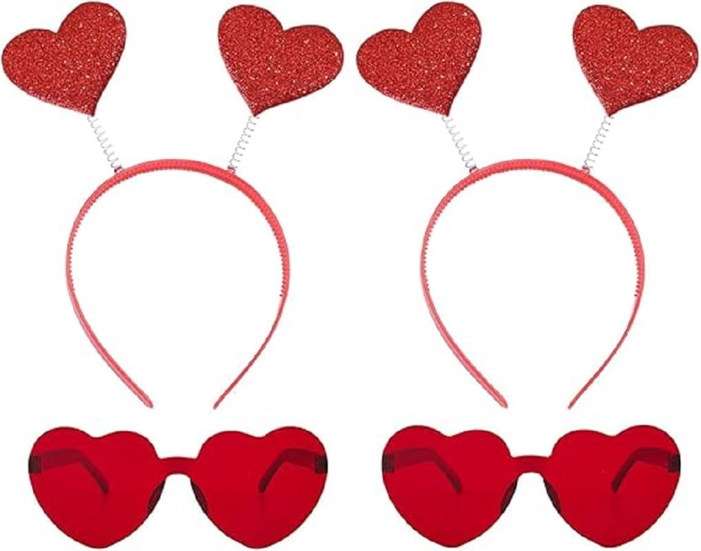 4 Pcs Valentines Day Heart Head Boppers Eyeglasses Glasses Headband Love Hair Hoops Sunglasses Red Heart Headpiece Hair Bands Women Dress up Christmas Wedding Birthday Party Accessories image number 5