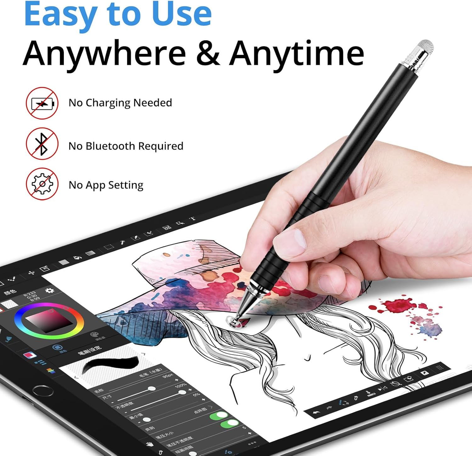 Pen for Tablet Mobile Phone (Pack of 4) Stylus Pens for Ipad Samsung Touchscreen, GUUGEI 2-In-1 Disc / Fibre Tips, Universal Capacitive Pens, Rubber Grip Instead of Finger Operation Pens image number 5