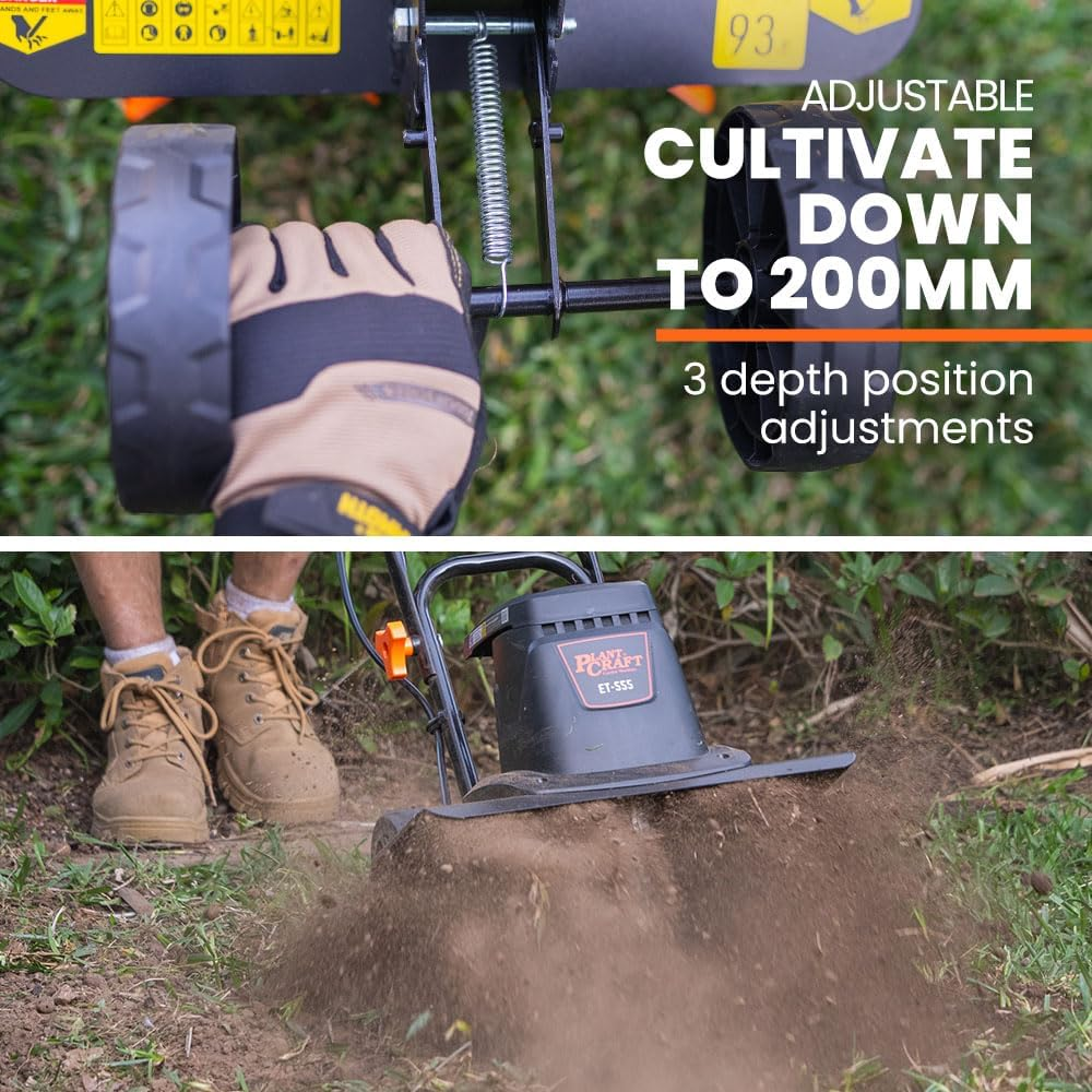 Plantcraft Electric Rotary Hoe Garden Tiller Soil Cultivator, Adjustable Depth, 6 Tines