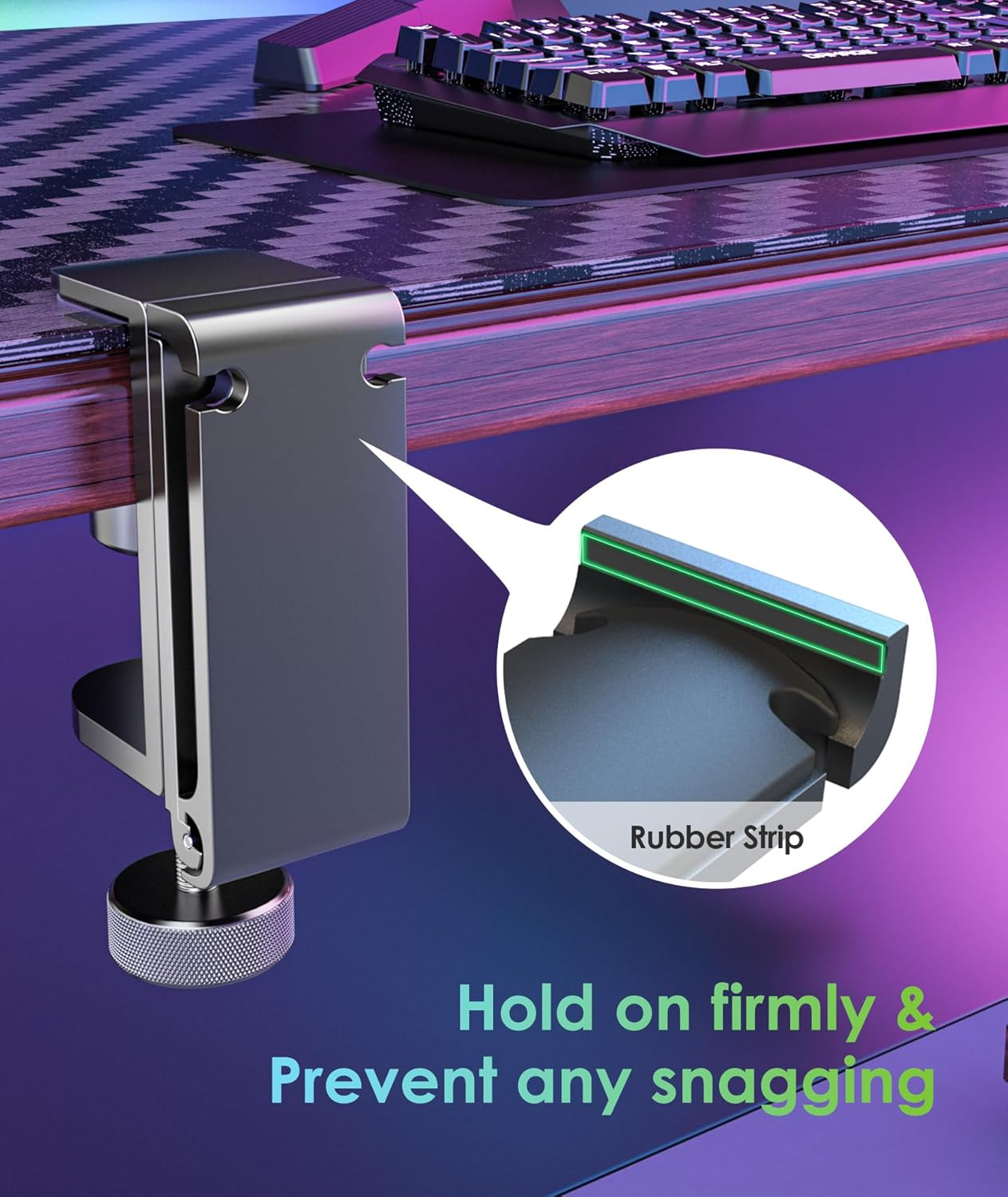 6Amlifestyle [2022 Newest Version] Foldable Headphone Stand Hanger under Desk Clamp with Cable Organizer save Space Metal Headphone Headset Holder for Universal Headphones PS4 PC Headsets, 6A-1203BK image number 1