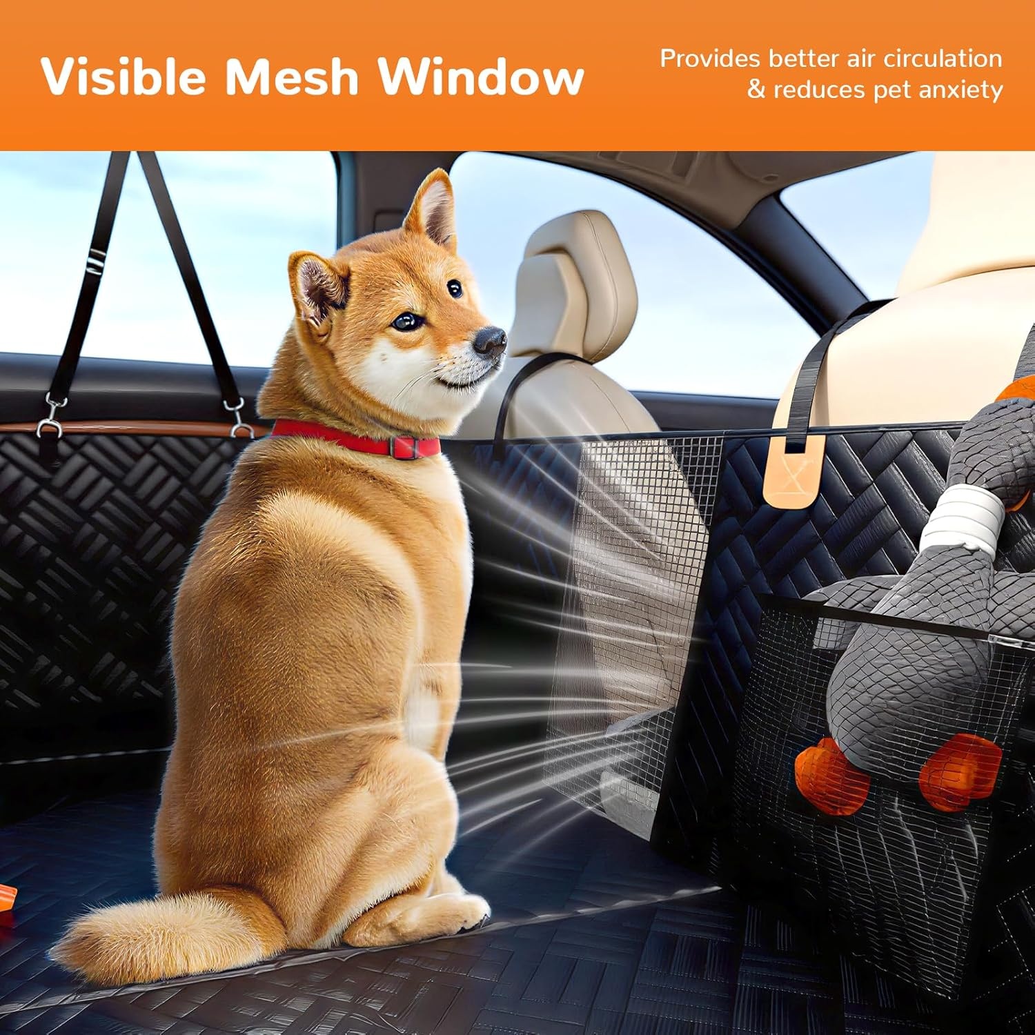 Uandhome Dog Car Seat Cover, Waterproof Dog Car Seat Cover Back Seat Hammock with Mesh Visual Window & Side Flaps & Dog Seat Belt, Scratchproof Pet Seat Cover for Cars, Trucks, Suvs(206 X 153Cm) image number 1