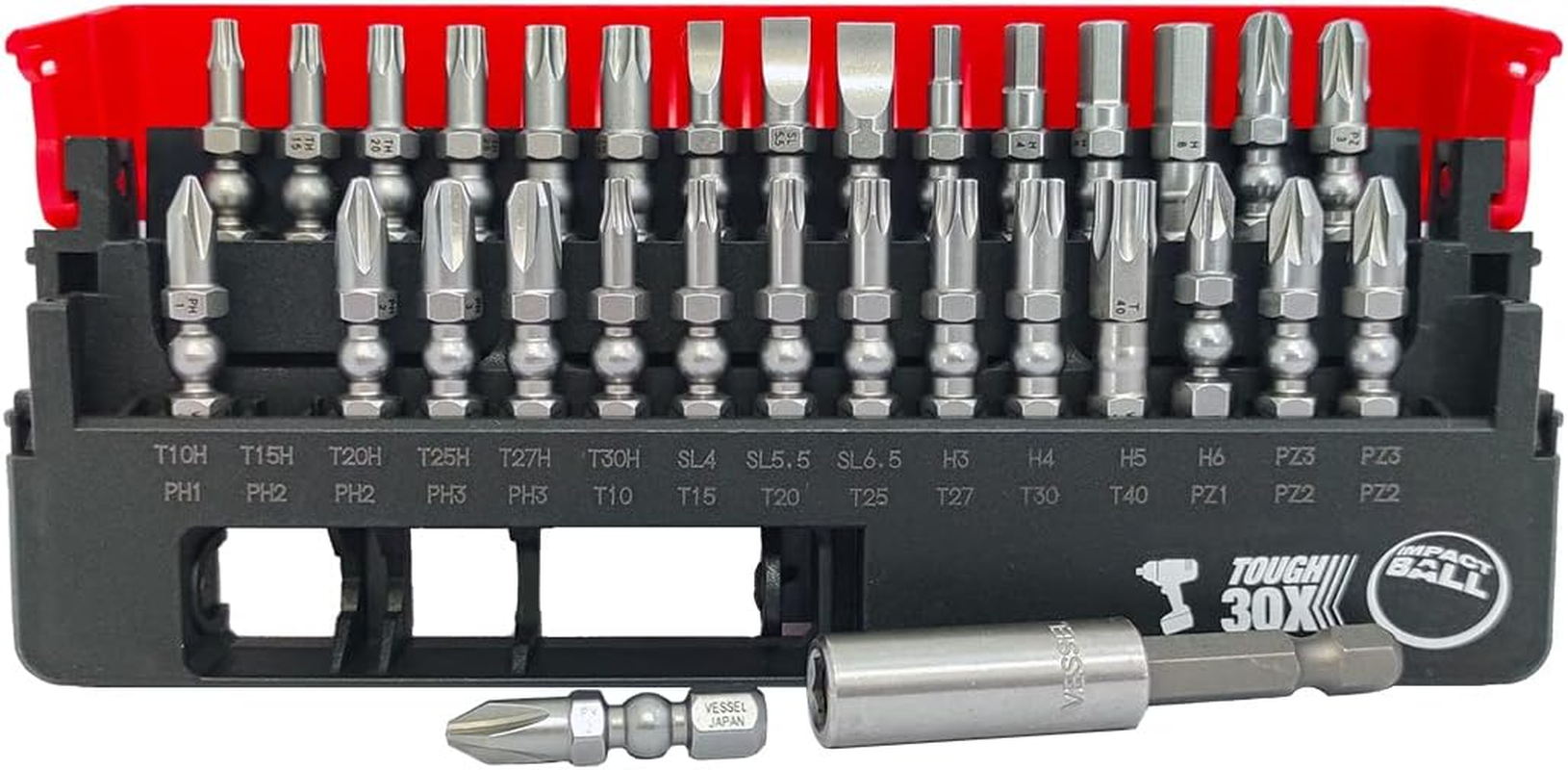 VESSEL Set of 30 Impact Ball Torsion Screwdriver Bits + Bit Holder image number 3