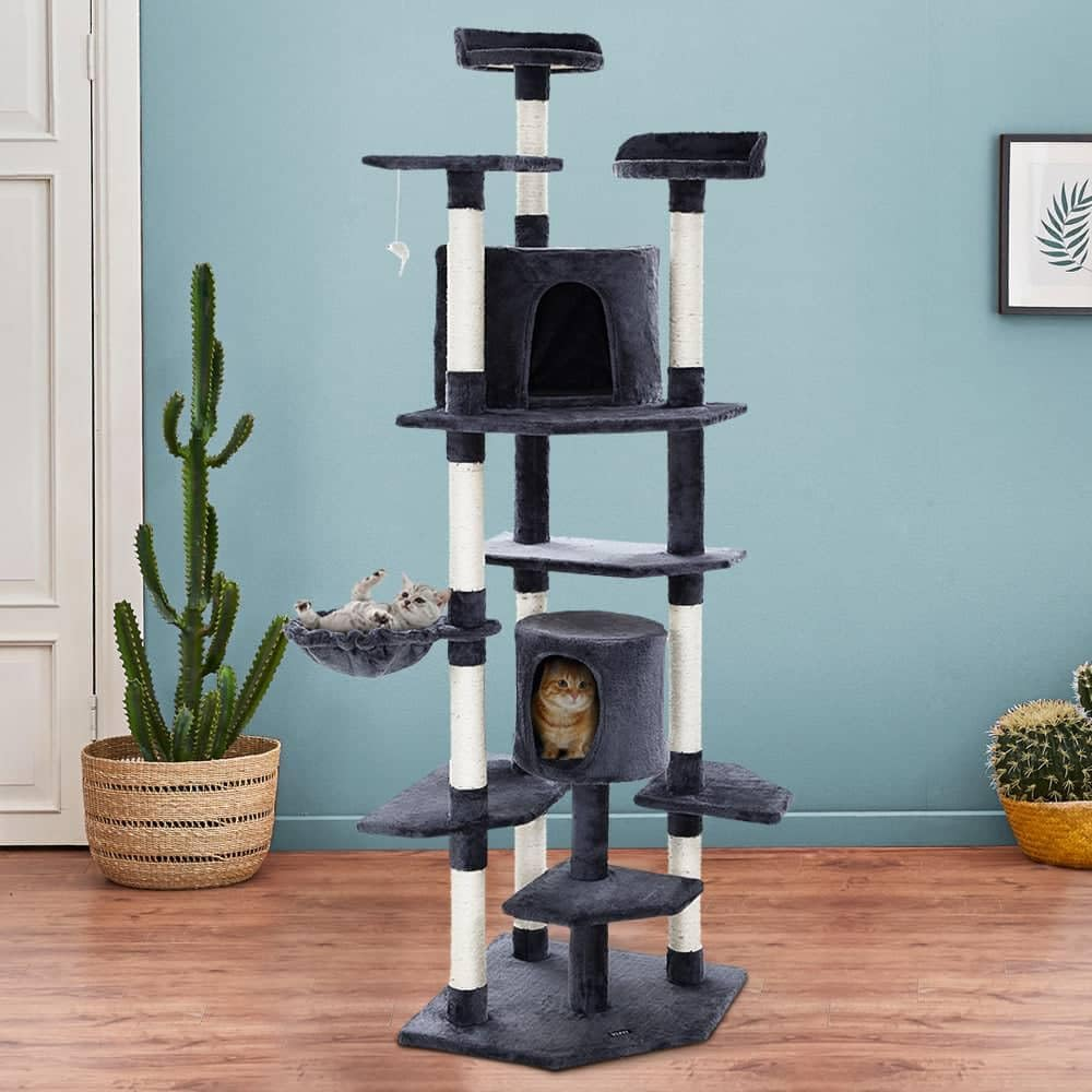 I.Pet Cat Tree Large Cats Tower Ultimate Scratching Post, 203Cm Height Pet Scratcher Cardboard Posts Indoor Kittens Wooden Play House Towers and Trees Corner Toys, with Grey Plush Cover Condo Toy image number 1