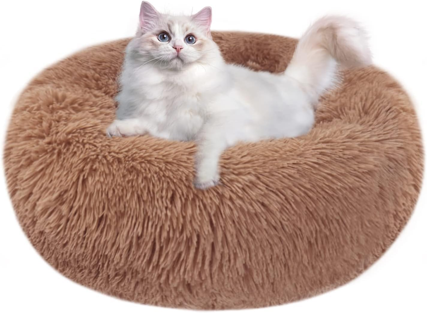 Bliss Gifts & Homewares Donut Dog Bed I Comfortable Waterproof Plush Pet Bed I Anti-Slip Bottom Warm & Soft round Self-Heating I Anti-Anxiety Beds for Cats Puppy Rabbit Dogs (Brown, 80Cm) image number 1