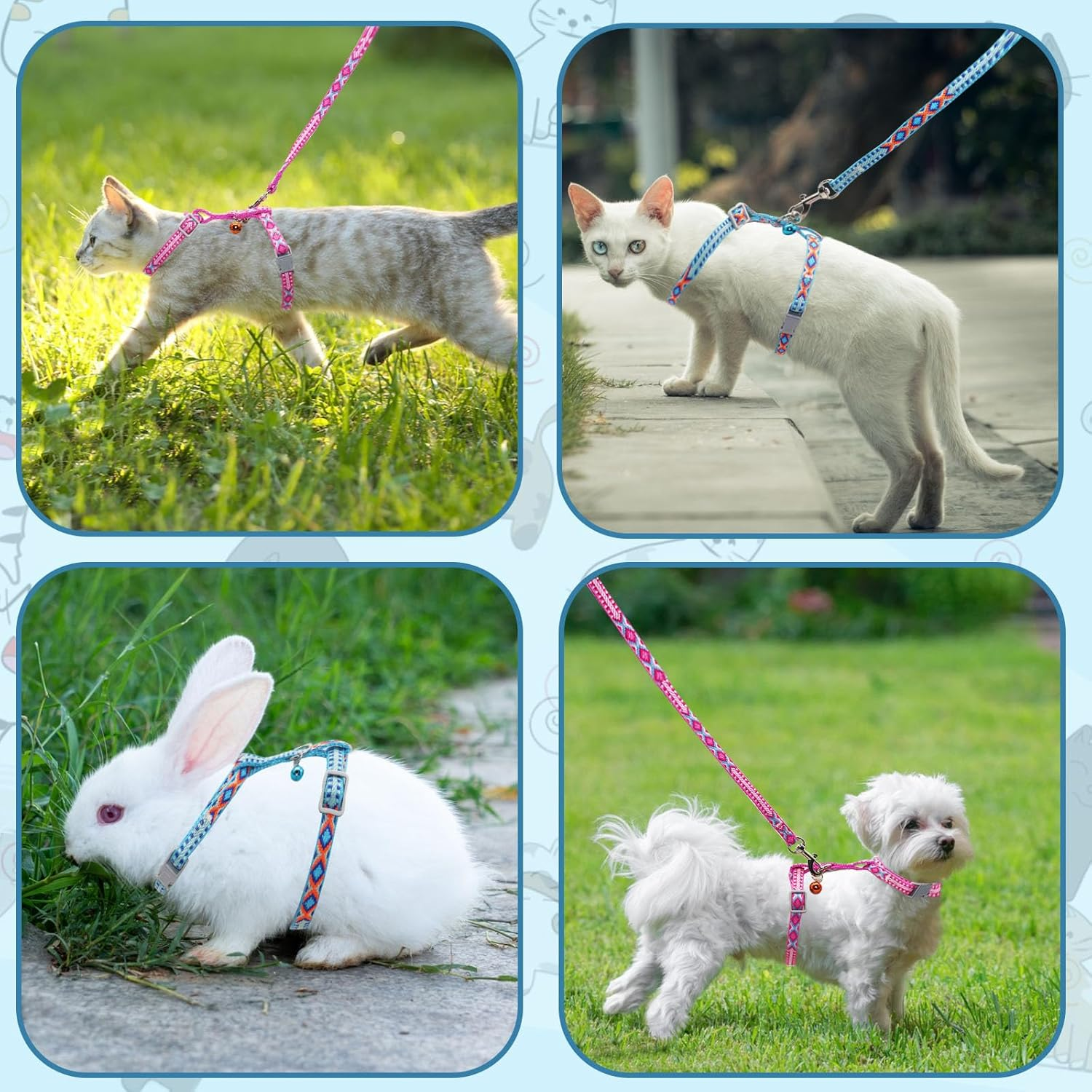 2 X Adjustable Harnesses Cat Lead Set, Nylon Harnesses Cat Lead, Harness with Lead for Kittens, Kittens, Pets, Cat Harness, Cat Harness with Lead, Escape Proof (Light Blue and Pink) image number 1