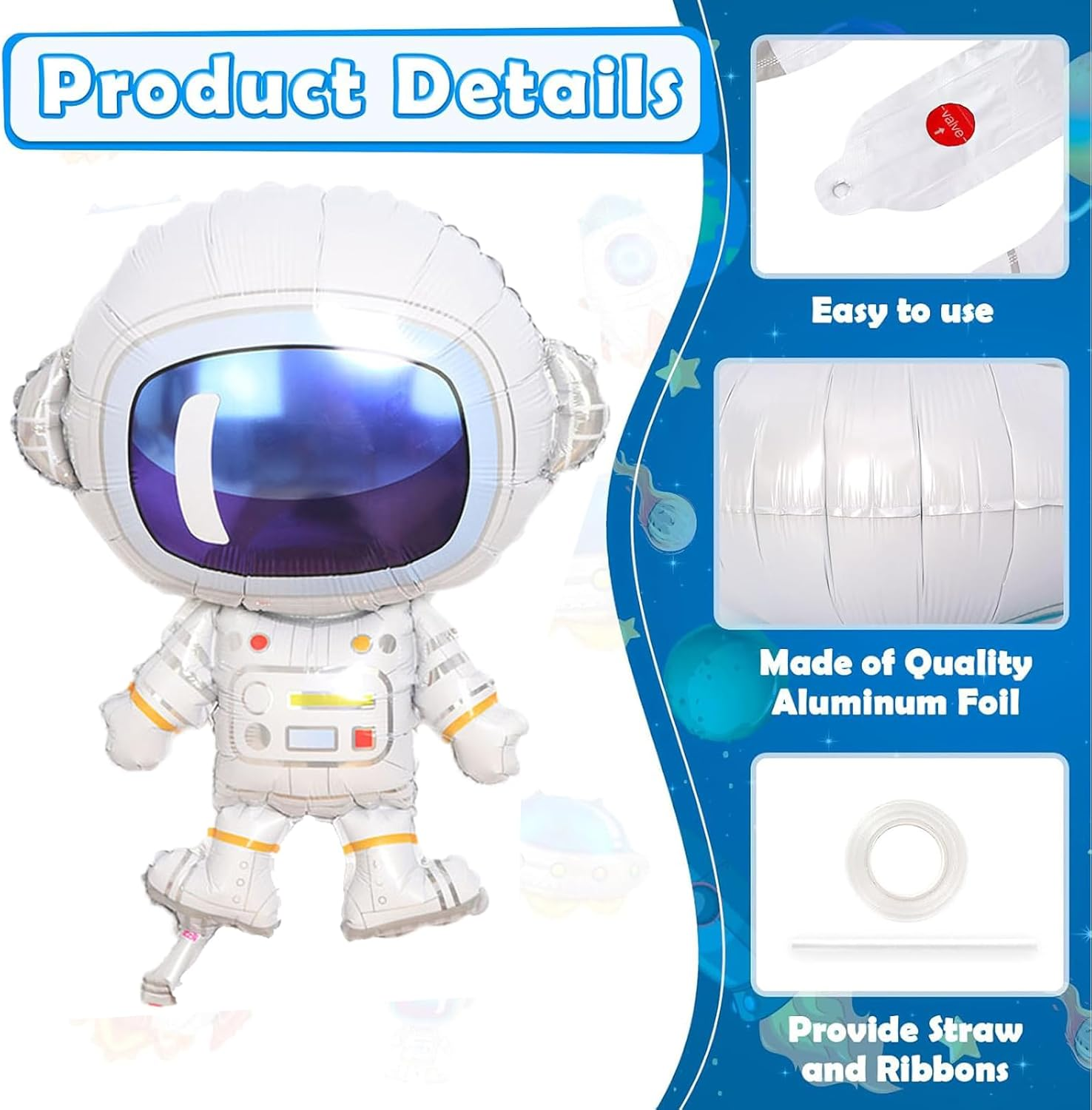 6 Pcs Large Size Space Balloons Astronaut UFO Rocket Foil Balloons for Universe Space Themed Birthday Party Decor image number 5