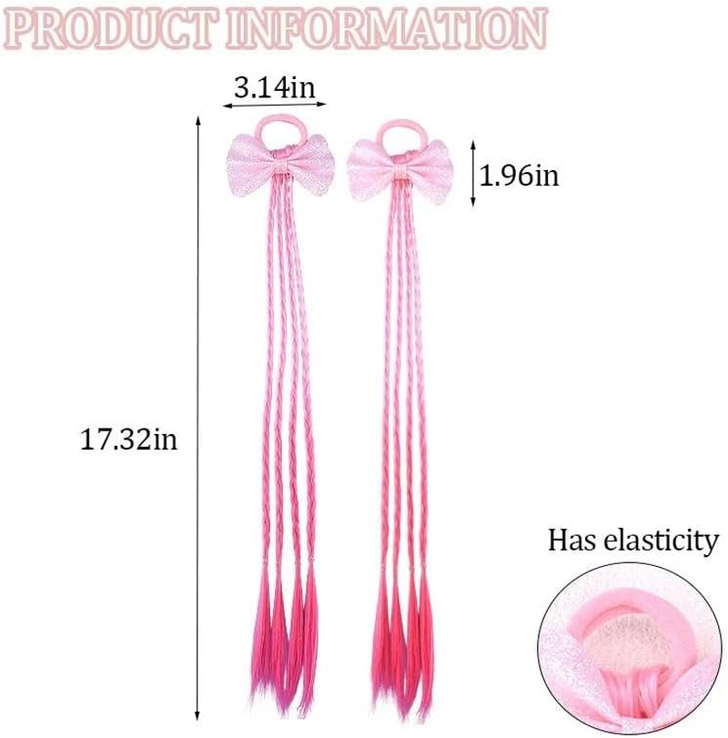 2 PCS Braids Ponytail Extension with Hair Bows Ties for Girls Pink Priness Mermaid Hair Extensions Cosplay Halloween Hair Accessories image number 5