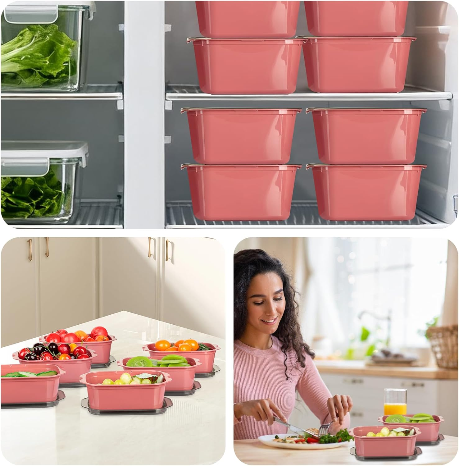 Cozary 15 Pieces Rectangular Food Storage Containers, Storage Containers Set with Lid, Airtight, Stackable, Microwave & Dishwasher Safe, Bpa-Free, for Mealprep & Organisation (Wine Red) image number 6