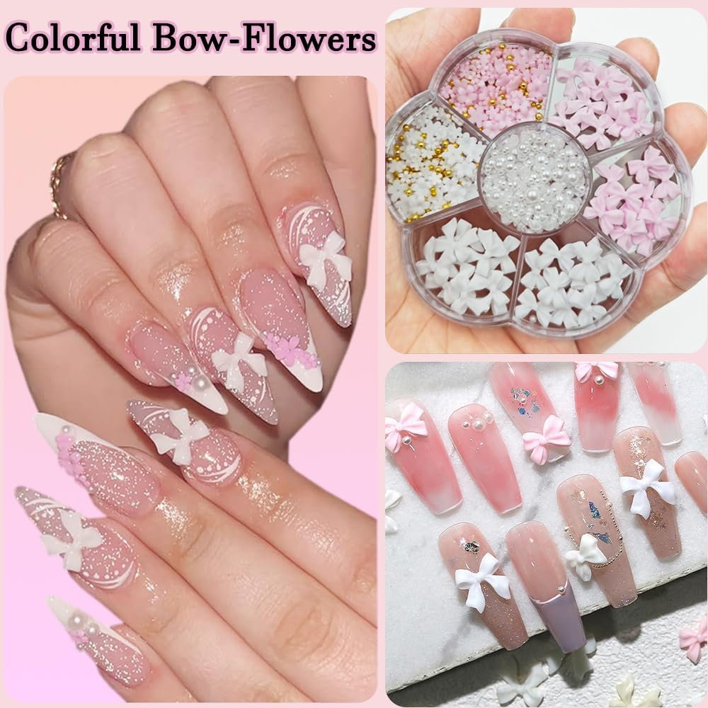 Nail Charms, Flower Nail Charms 3D Pink Bow Nail Art Decoration image number 6