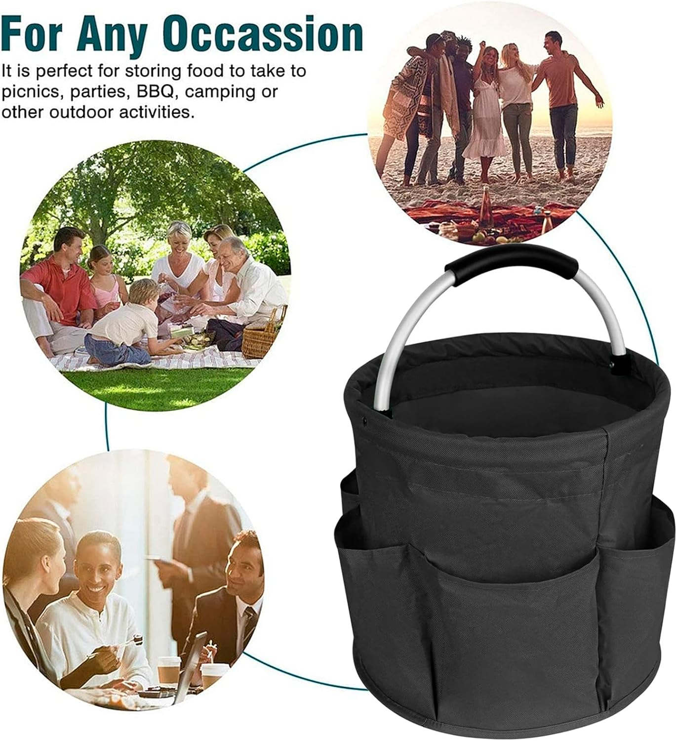 Portable Storage Basket Foldable Cleaning Bag Cleaning Supplies Organiser Soft Storage Bag Practical Storage Basket with Handle for Indoor, Bathroom, Garden image number 5