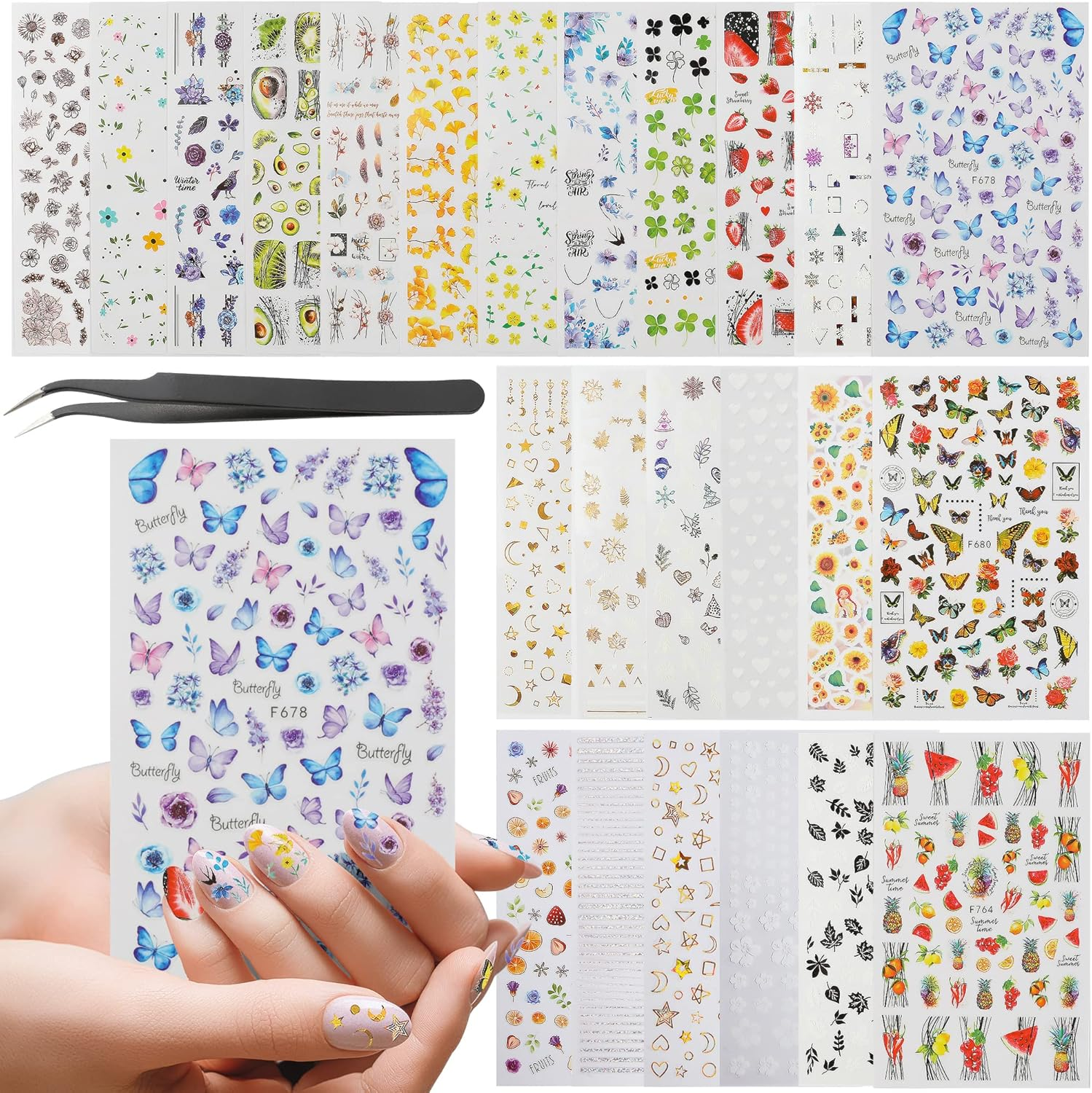 Nail Stickers, 24 Large Sheetsstickers for Nails, Self Adhesive Nail Art Sticker Decals for Women Kids Girls image number 5