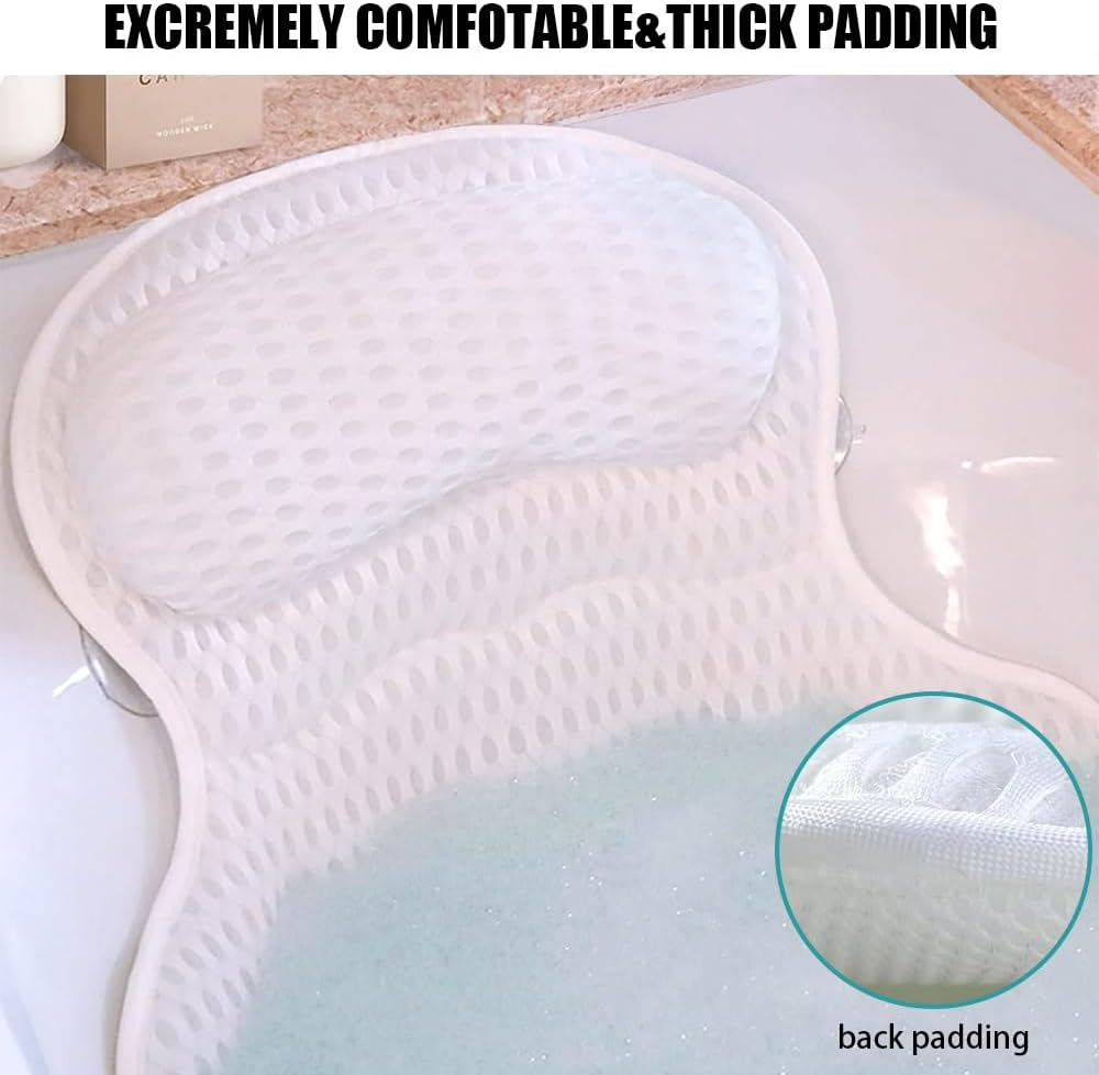 Bath Pillow,Ergonomic Bath Pillow,Soft Ergonomic Cushion,Comfort Bathtub Cushion,For Bathtub, Supports Head, Neck and Shoulders for a Relaxing Home Bathing Experience image number 4