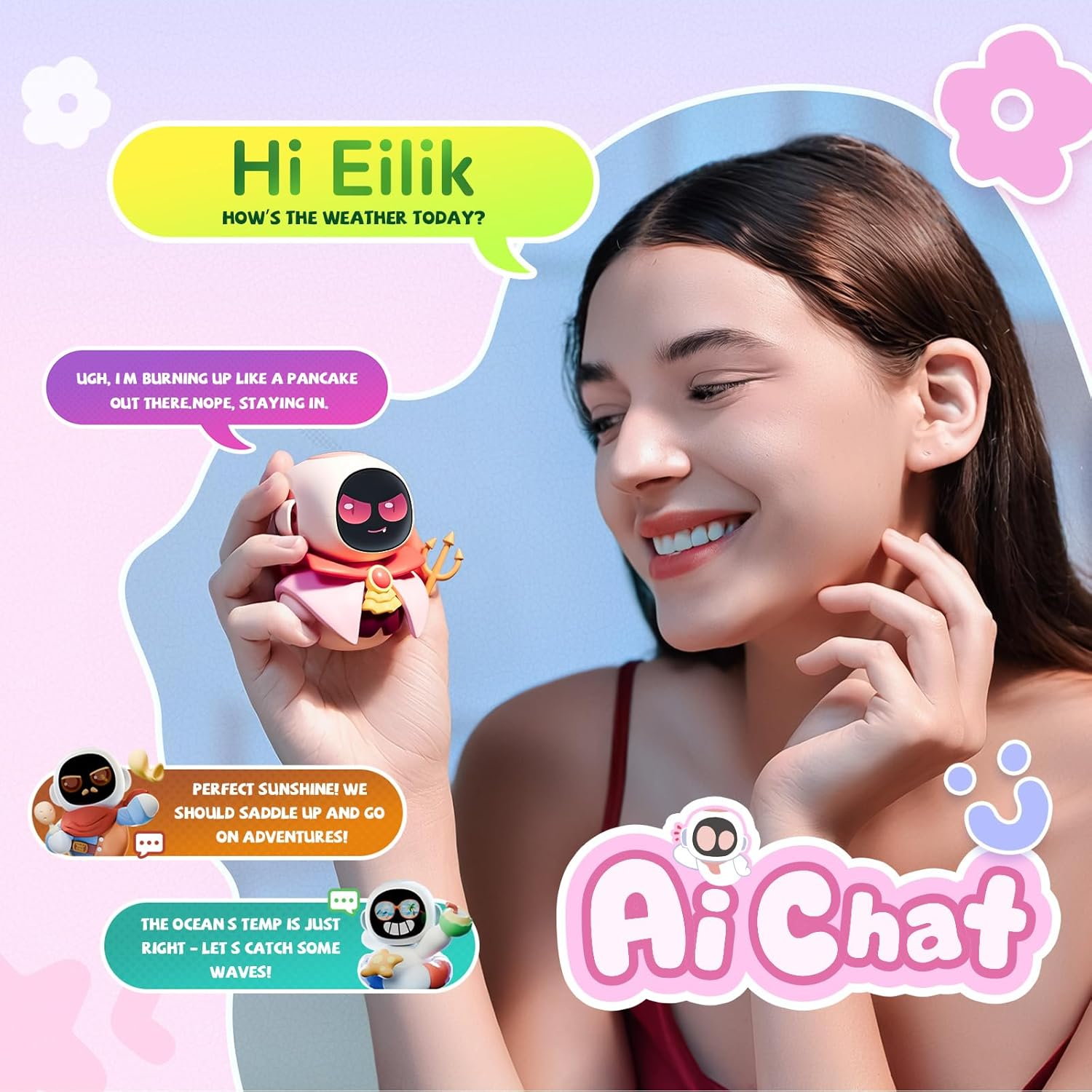 ENERGIZE LAB Eiliko Pink - Portable Eilik Robot with AI, Fun Electronic Pendant Toys, Gifts for Couples and Best Friends. image number 5