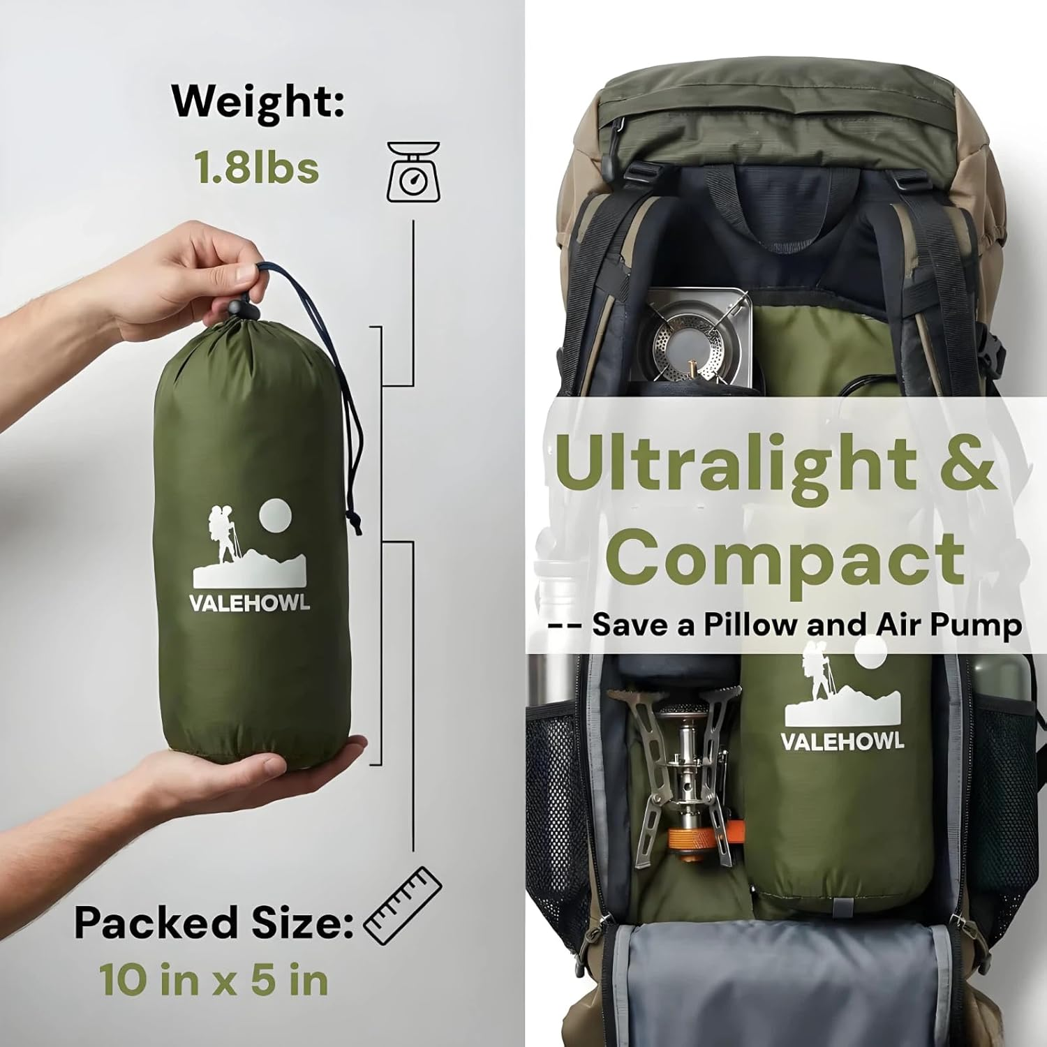 1.8 Pounds Ultralight Inflatable Camping Sleeping Mat, Portable Outdoor Air Mattress, Compact Backpacking Sleeping Pad for Hiking, Tent, Travel image number 3