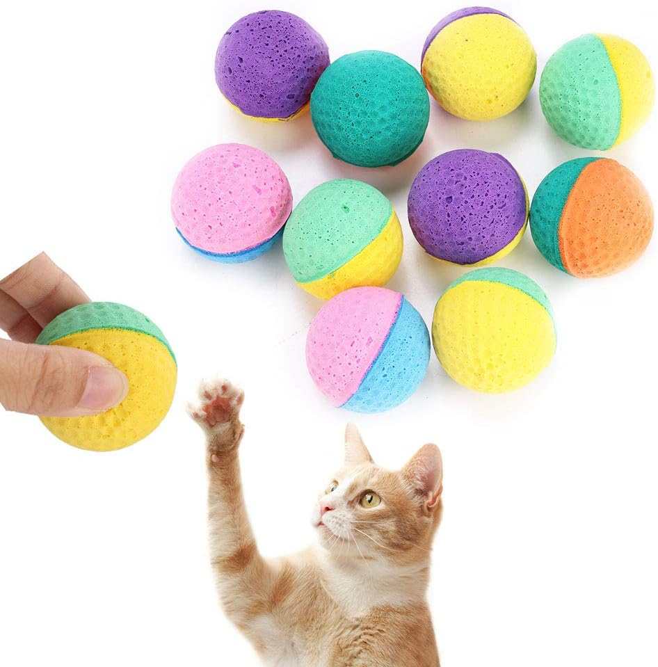 Haofy 10Pcs Cat Latex Balls Toys, Cat Interactive Foam Balls Set, for Scratching Play Fun Exerciser, with Colorful Teaser Toy Tubes & Tunnels