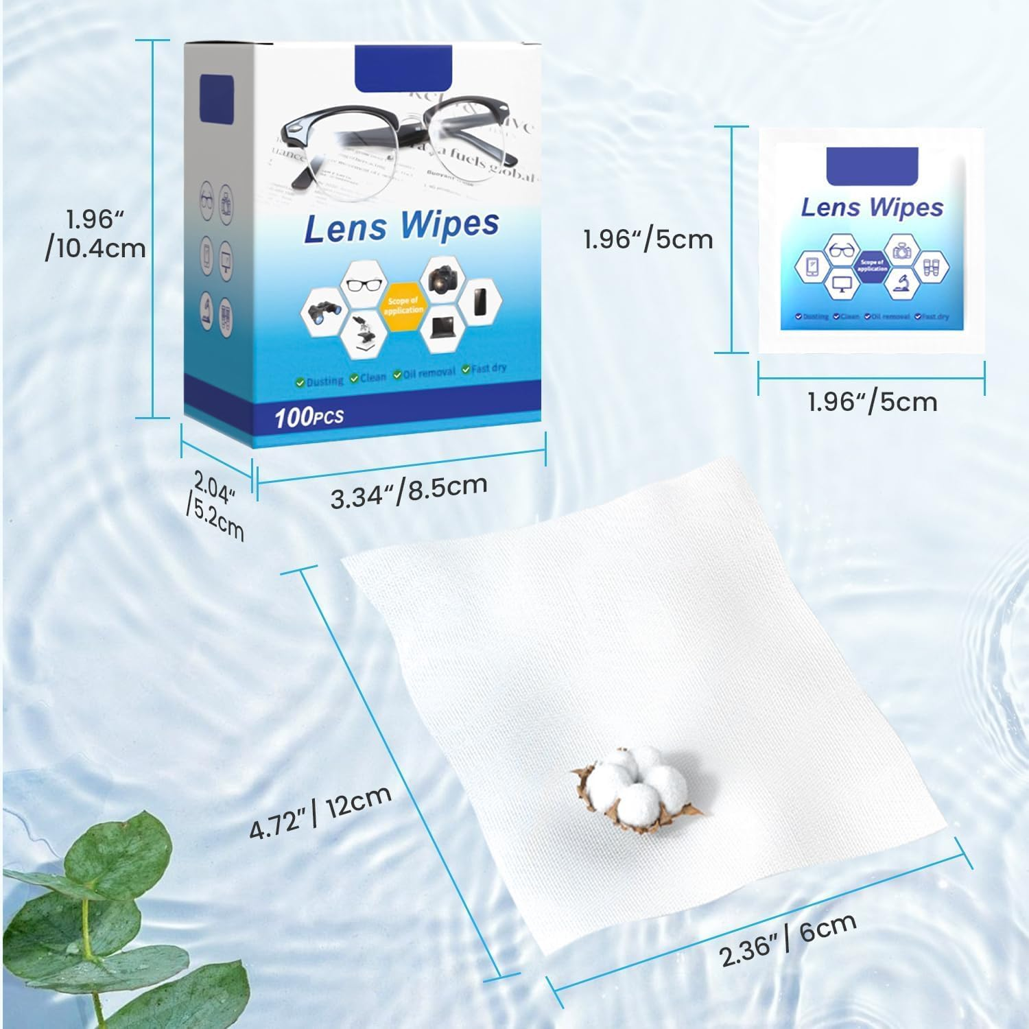 Lens Wipes, 100 Pack Pre- Lens Cleaning Wipes for Eyeglasses, Eyeglass Wipes Moistened Individually Wrapped Sracth-Free Eye Glasses Cleaner Wipes for Camera Lens,Sunglass, Goggles image number 2