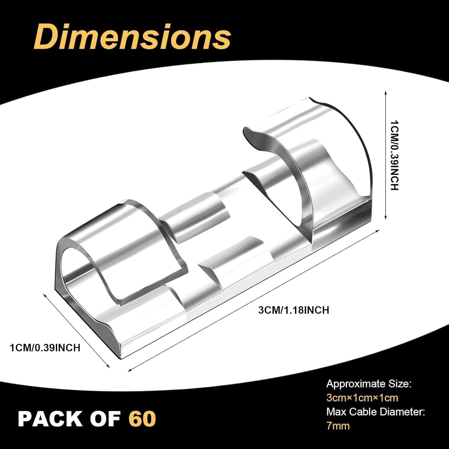 60 Pieces Cable Clips, Cable Management Clips, Strong Self Adhesive Cord Holder, Heavy Duty Wire Holder, Durable Finisher Wire Clamp, for Cable Management, USB Charging Cable (Transparent) image number 6