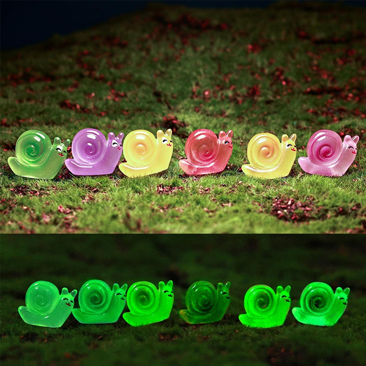 30 Pcs Mini Resin Animals Outdoor Luminous Snail Miniatures Garden Landscape Home Accessories 0.8X0.7 Inch Snails Figurines Party Decoration image number 2