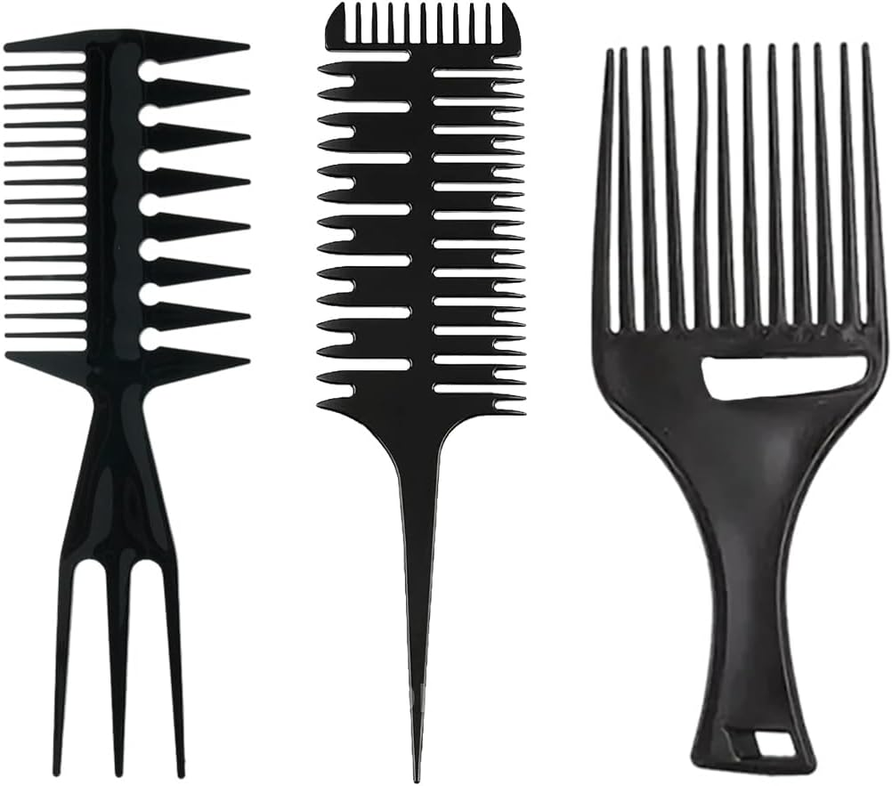 Wide Comb, 3 Pieces Professional Hairdressing Comb, Wide Tooth Comb Kit, Comb for Afro Hair, Antistatic Retro Wide Tooth Comb Hair Comb Styling Hair Combs for Curly Wet Long Hair, Black image number 4