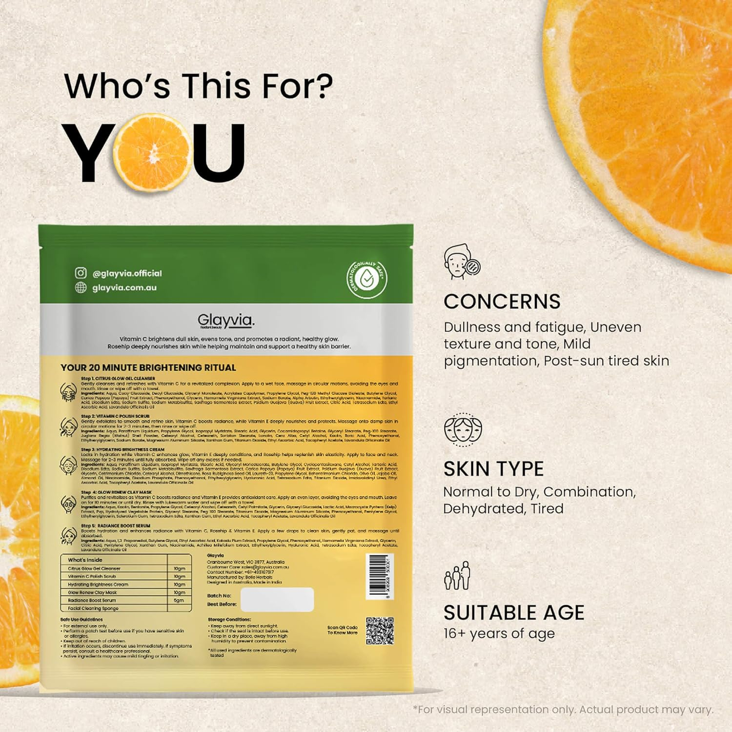 Glayvia Vitamin C Skincare Routine Kit &ndash; 5-Step Single-Use Brightening Routine | Vitamin C + Rosehip + Vitamin E | Fragrance Free, Suplhates Free & Parabens Free | 20-Minute At-Home Facial image number 4