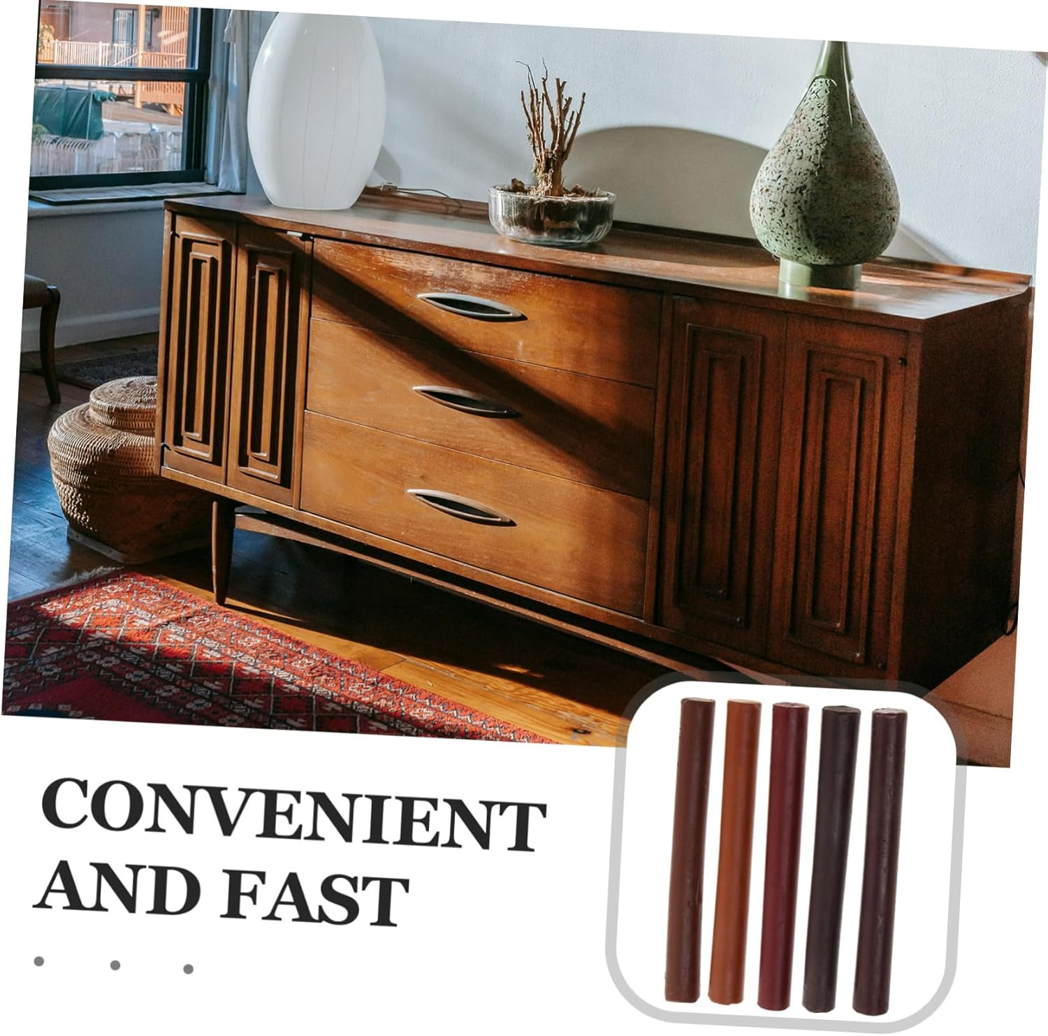 5Pcs Hardwood Floor Repair Kit Furniture Refinishing Crayons Scratch Repair Markers Touch-Up Paint Pen Multi-Use for Wood Floors image number 1