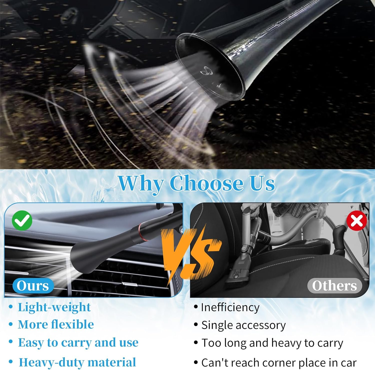 Car Cleaning Tool Set, High Pressure Air Blow Cleaner for Detailing, Multi-Purpose Car Duster Blower Cleaner Kit with Long Nozzle, Quickly Blast Dirt & Dust from Car Interior Cleaning (Black) image number 2