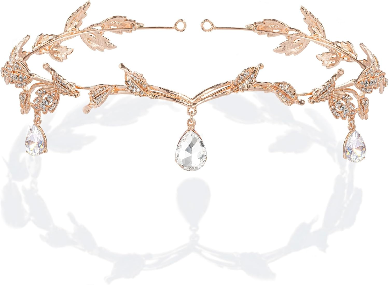 BABEYOND Crystal Leaf Wedding Headpiece Headband Bridal Bridesmaid Forehead Band Rhinestone Bridal Tiara Crown with Gift Box