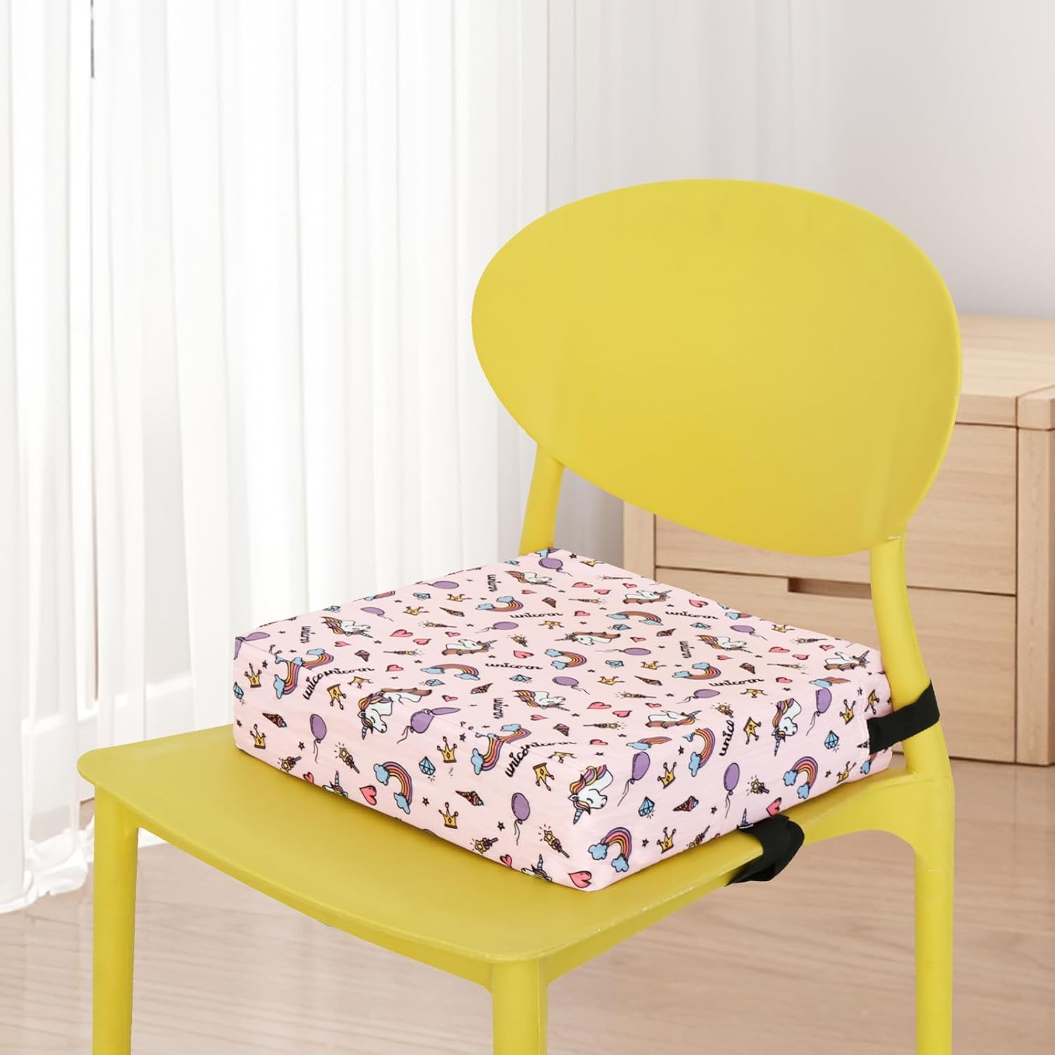 GOKENA Toddler Booster Seat Chair Increasing Cushion Soft Breathable Booster Seat Pad Dismountable Portable Washable Booster Seat Non-Slip Bottom Booster Chair Cushion for Toddlers Eating (Pink)