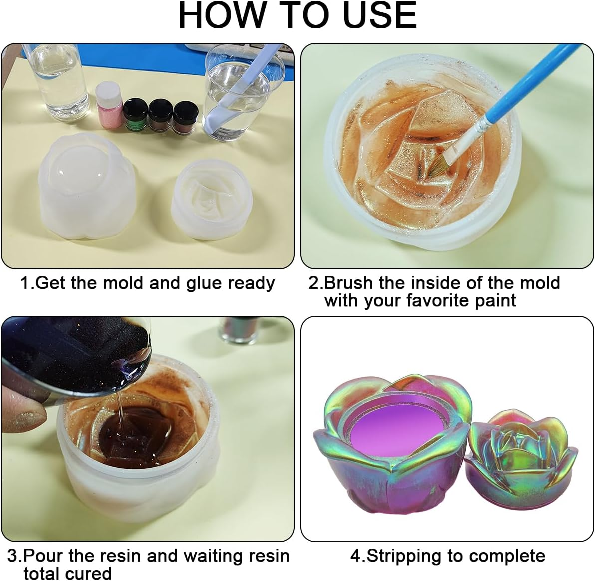 2 Pcs Rose Heart Jar Resin Molds with Lid, Finegood DIY Storage Box Resin Molds Silicone, Molds for Resin Casting Jewelry Candle Holder Candy Container image number 6