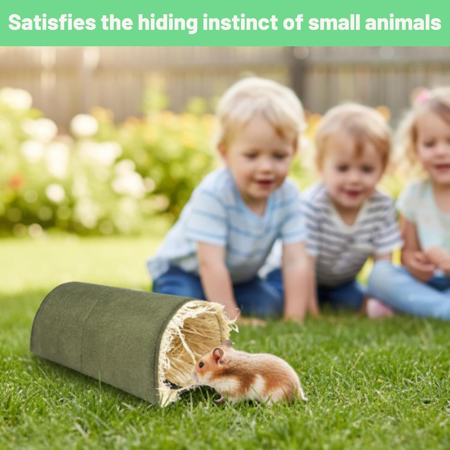 Guinea Pig Accessories, 2 Green Houses for Small Animals, Rabbit Accessories, Guinea Pig Tunnel, Toy for Rodents, Hamster Cave Made of Natural Material image number 6