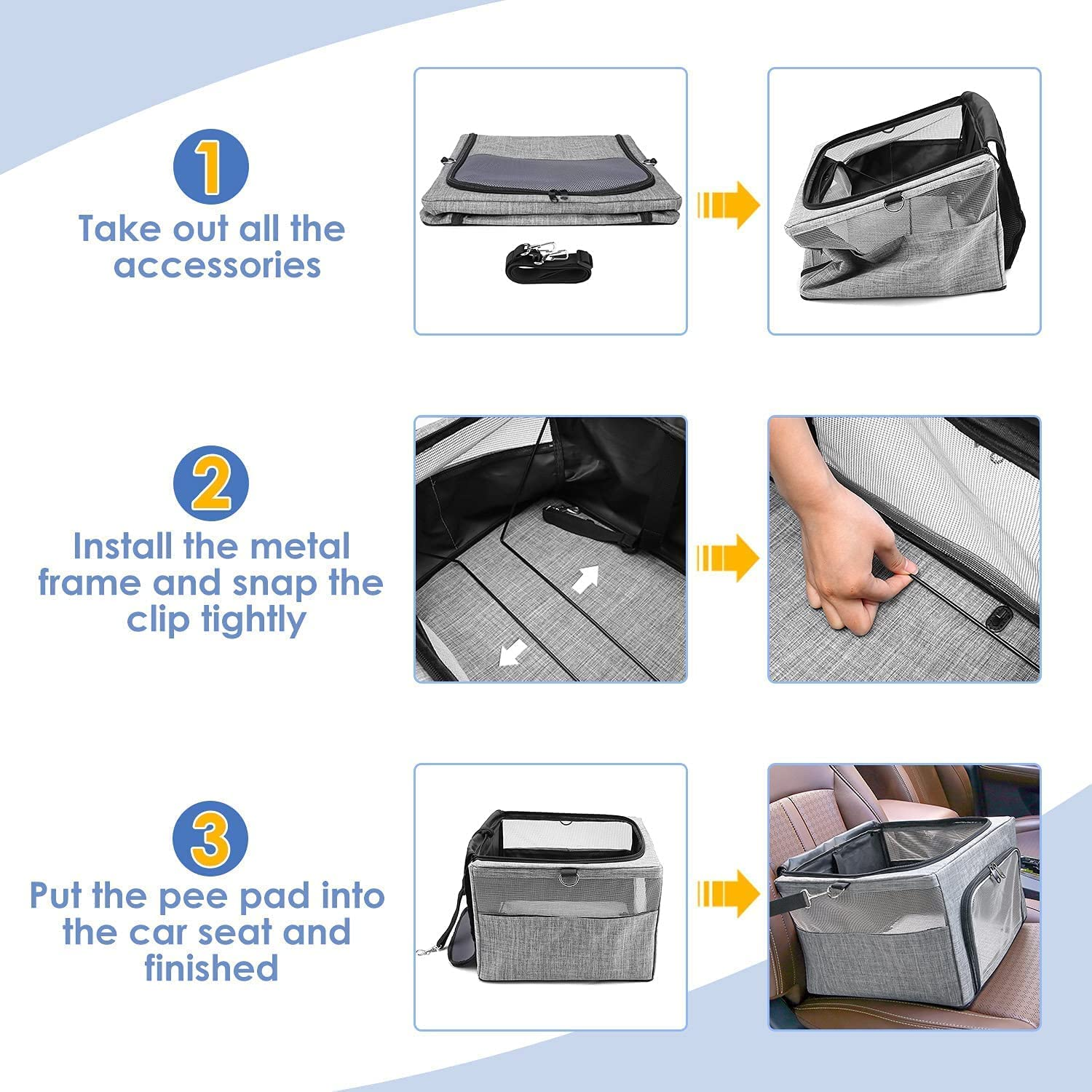 Slowton Dog Booster Car Seat, Reinforce Metal Frame Safe Pet Car Seat with Seatbelt & Waterproof Pee Pad & Top Cover Portable Collapsible Puppy Carrier Bag for Small Dogs Cats Visit the Slowton Store image number 6