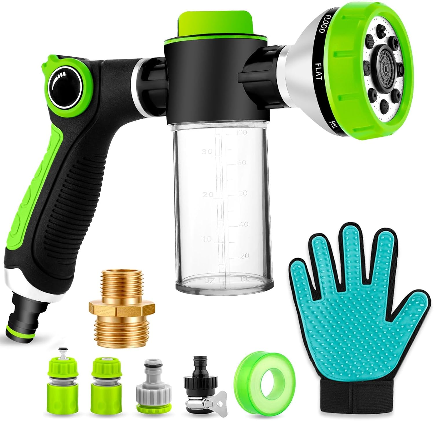 Pup Jet Dog Wash Hose Attachment, 8-In-1 Sprayer Mode Garden Hose Nozzle with Pet Grooming Glove and 100Cc Soap Dispenser Bottle, Adopted in Watering Flowers, Car Wash, Dog and Horse Showering