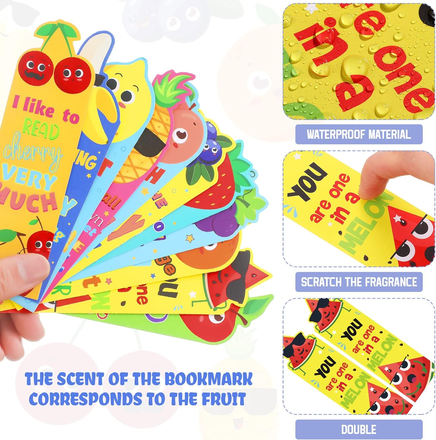 Fainne 60 Pieces Scratch and Sniff Bookmarks Kids Scented Bookmarks Educational Bookmark Assorted Smelly Bookmarks for Kids Students Reader, 12 Styles, 12 Scents (Fruit Style)